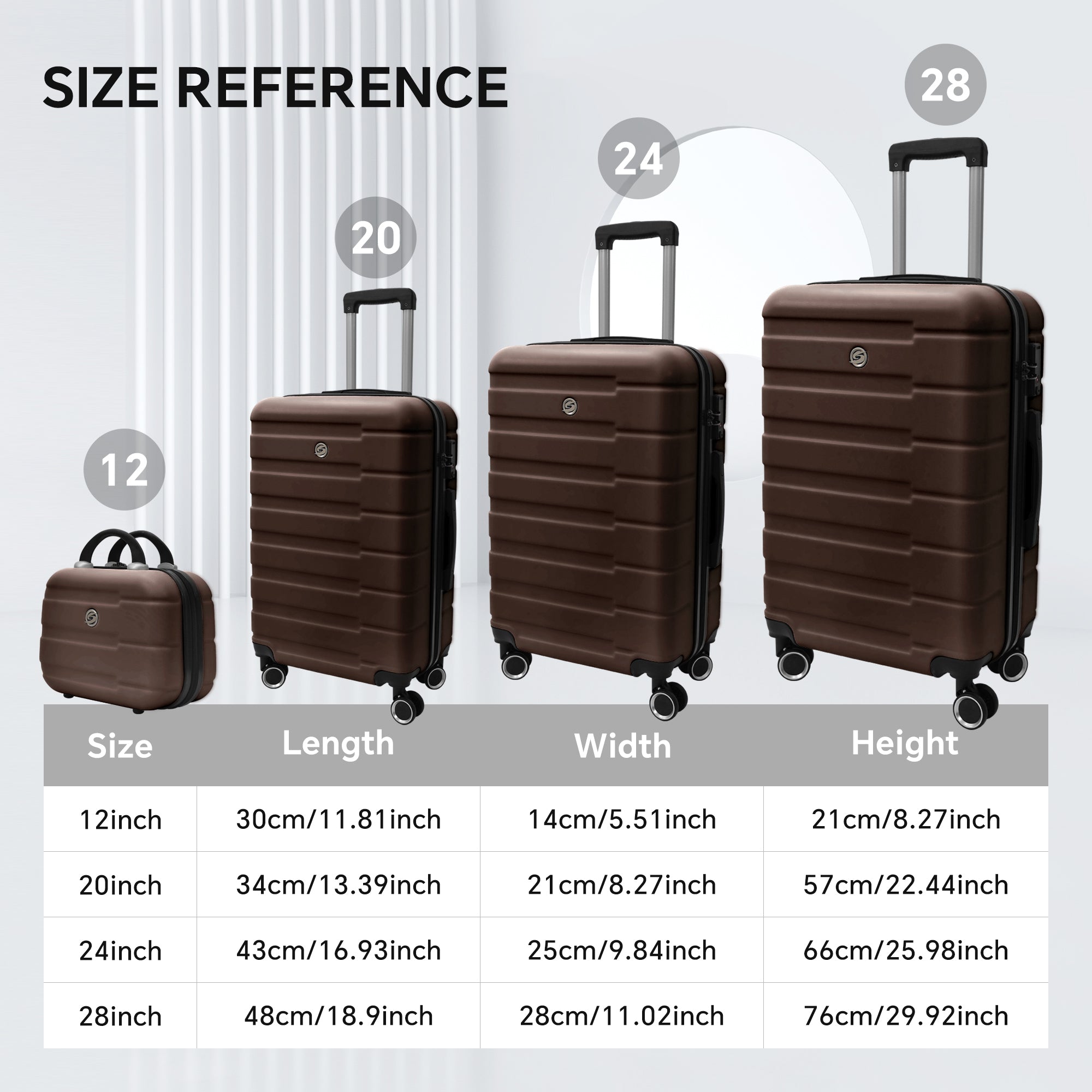 4 Piece Hard Shell Luggage Set,Carry on Suitcase with Spinner Wheels,Family Luggage Set,Brown(12/20/24/28in) - Tuesday Morning - Luggage Sets