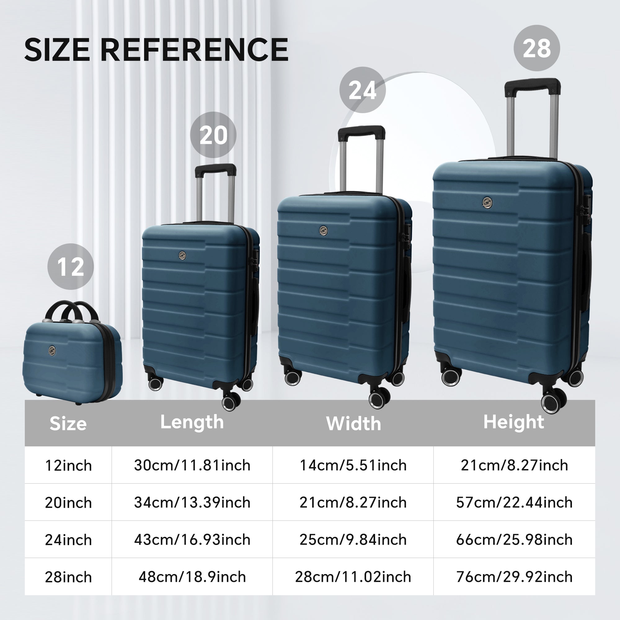 4 Piece Hard Shell Luggage Set,Carry on Suitcase with Spinner Wheels,Family Luggage Set,Dark Blue(12/20/24/28in) - Tuesday Morning - Luggage Sets