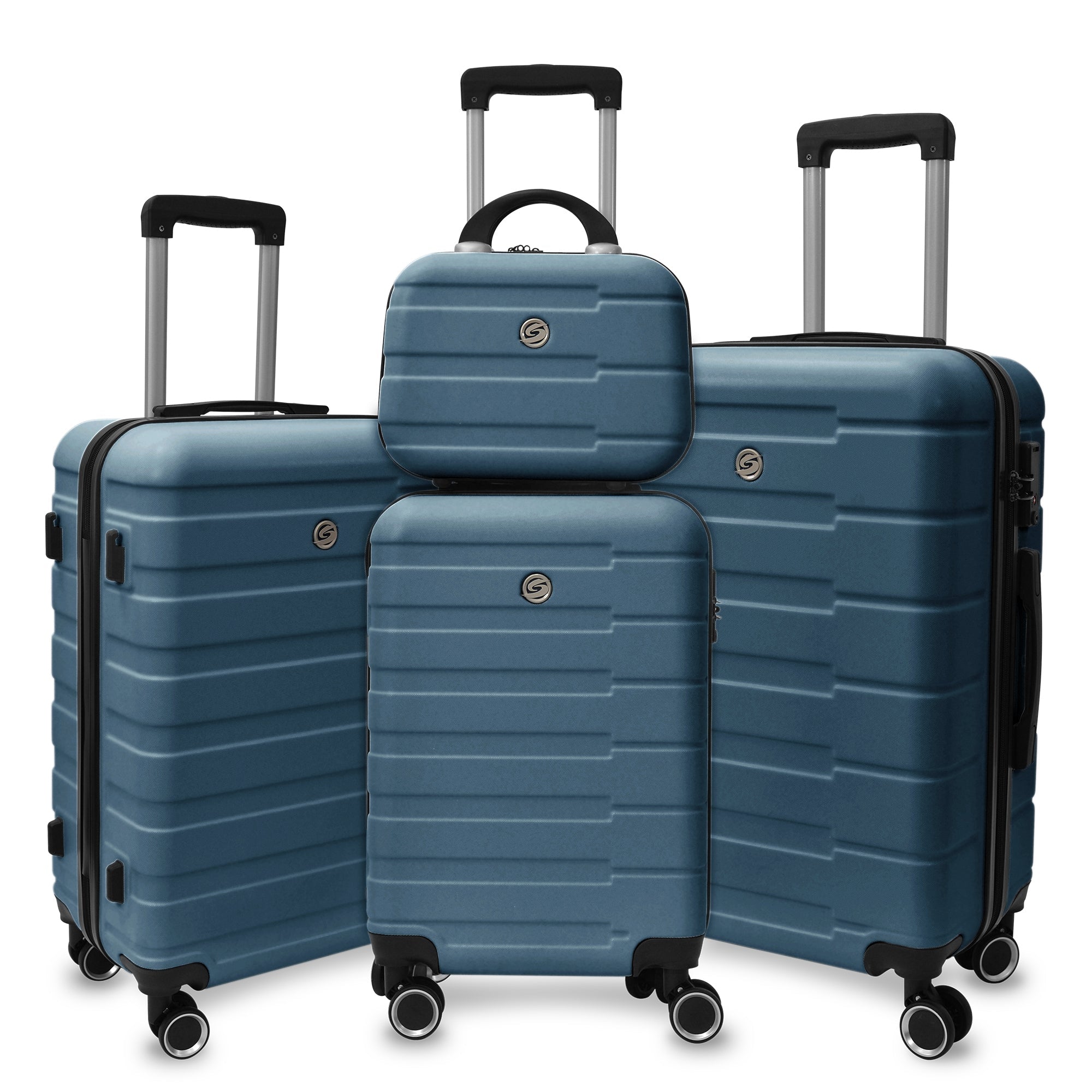 4 Piece Hard Shell Luggage Set,Carry on Suitcase with Spinner Wheels,Family Luggage Set,Dark Blue(12/20/24/28in) - Tuesday Morning - Luggage Sets