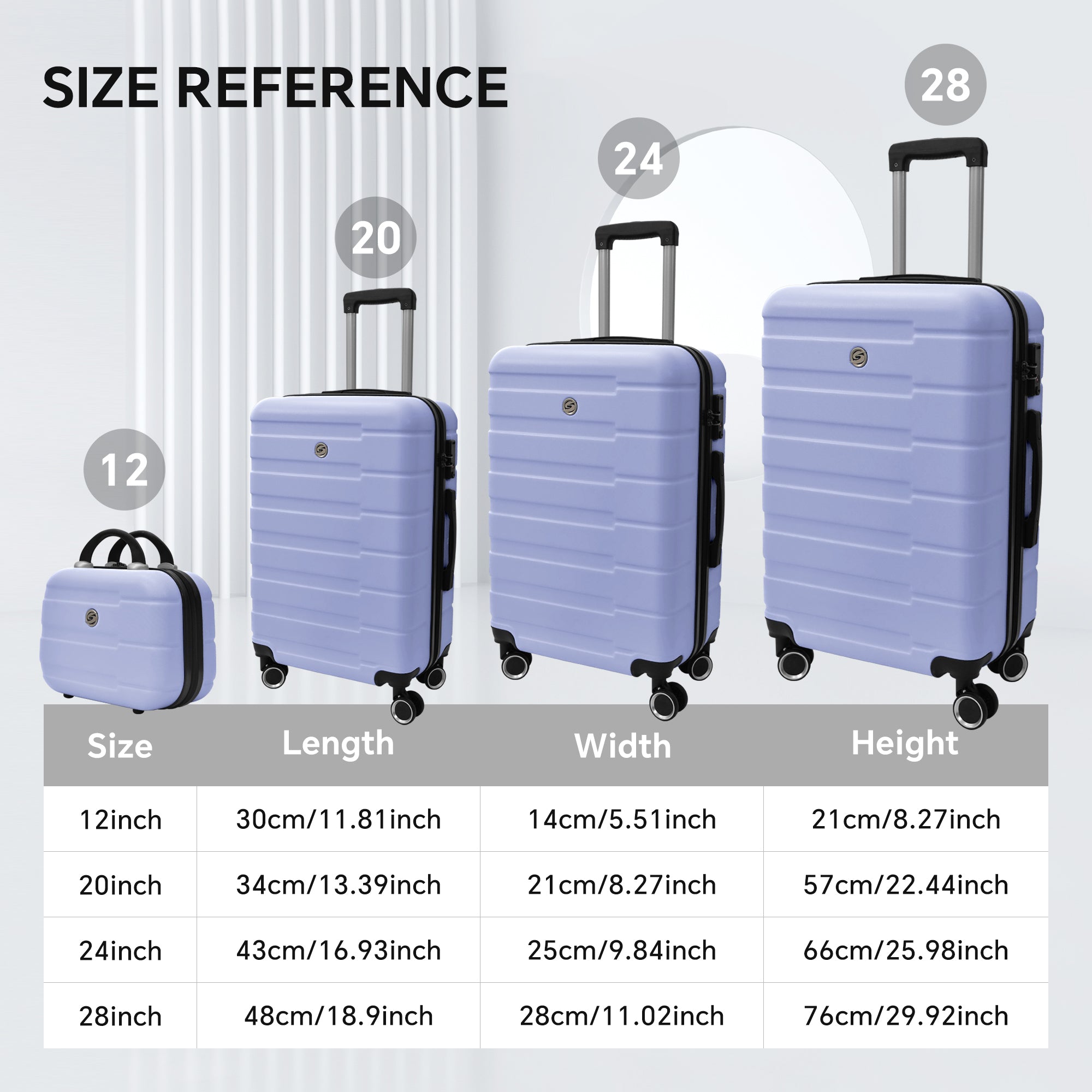 4 Piece Hard Shell Luggage Set,Carry on Suitcase with Spinner Wheels,Family Luggage Set,Lavender Purple(12/20/24/28in) - Tuesday Morning - Luggage Sets