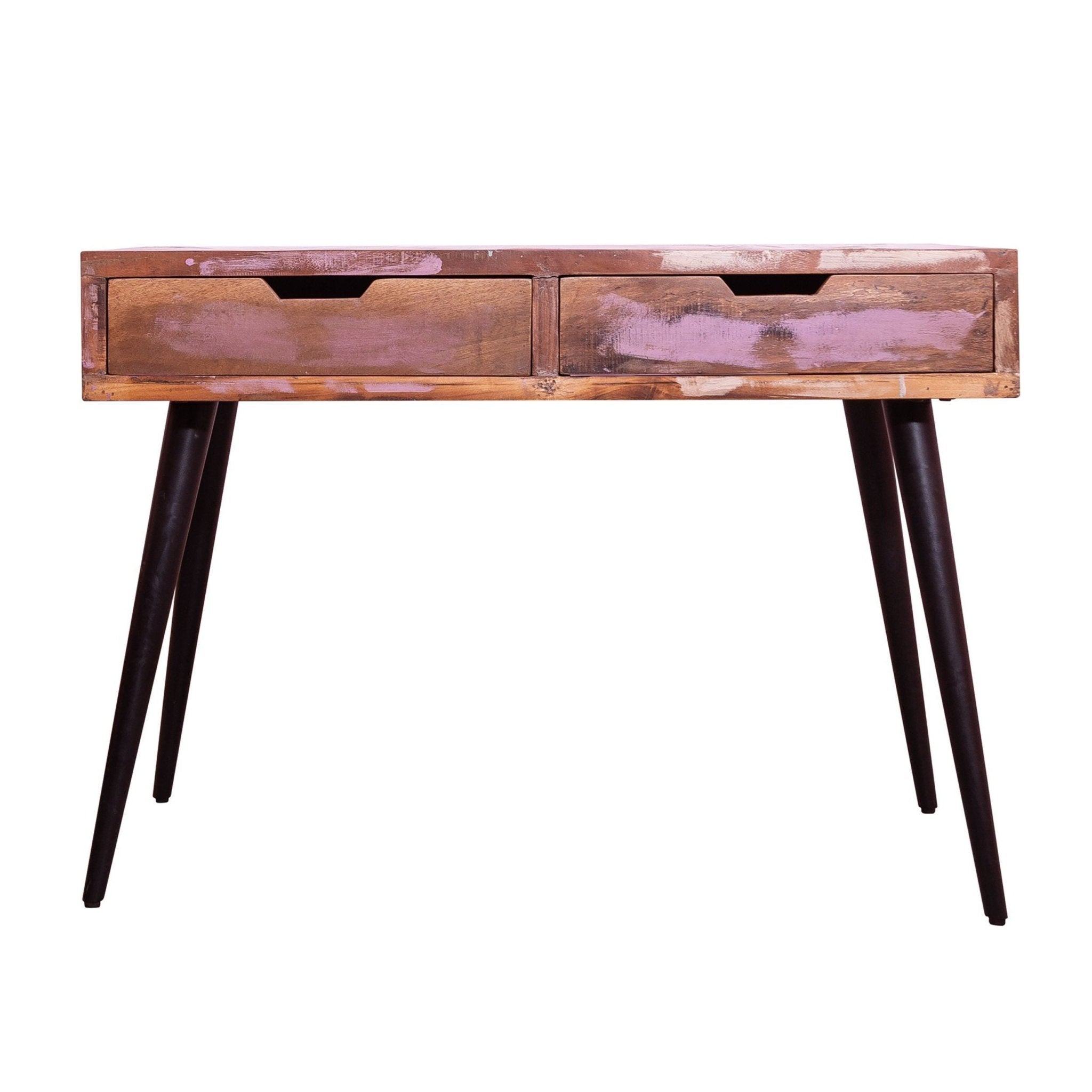 43 Inch 2 Drawer Reclaimed Wood Console Table, Angled Legs, Multi Tone Pastel Accent, Brown, Black - Tuesday Morning - Coffee & Accent Tables