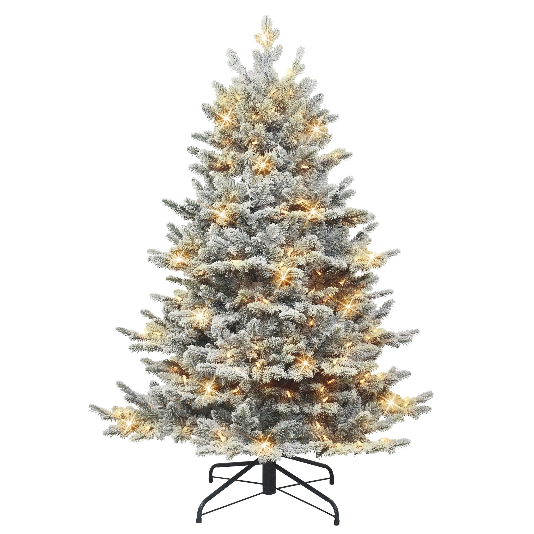 4.5 ft Pre - lit Flocked Royal Majestic Douglas Fir Downswept Artificial Christmas Tree, Sure - Lit Pole®, 250 UL Clear Lights, Metal Stand, Green - Tuesday Morning - Faux Trees