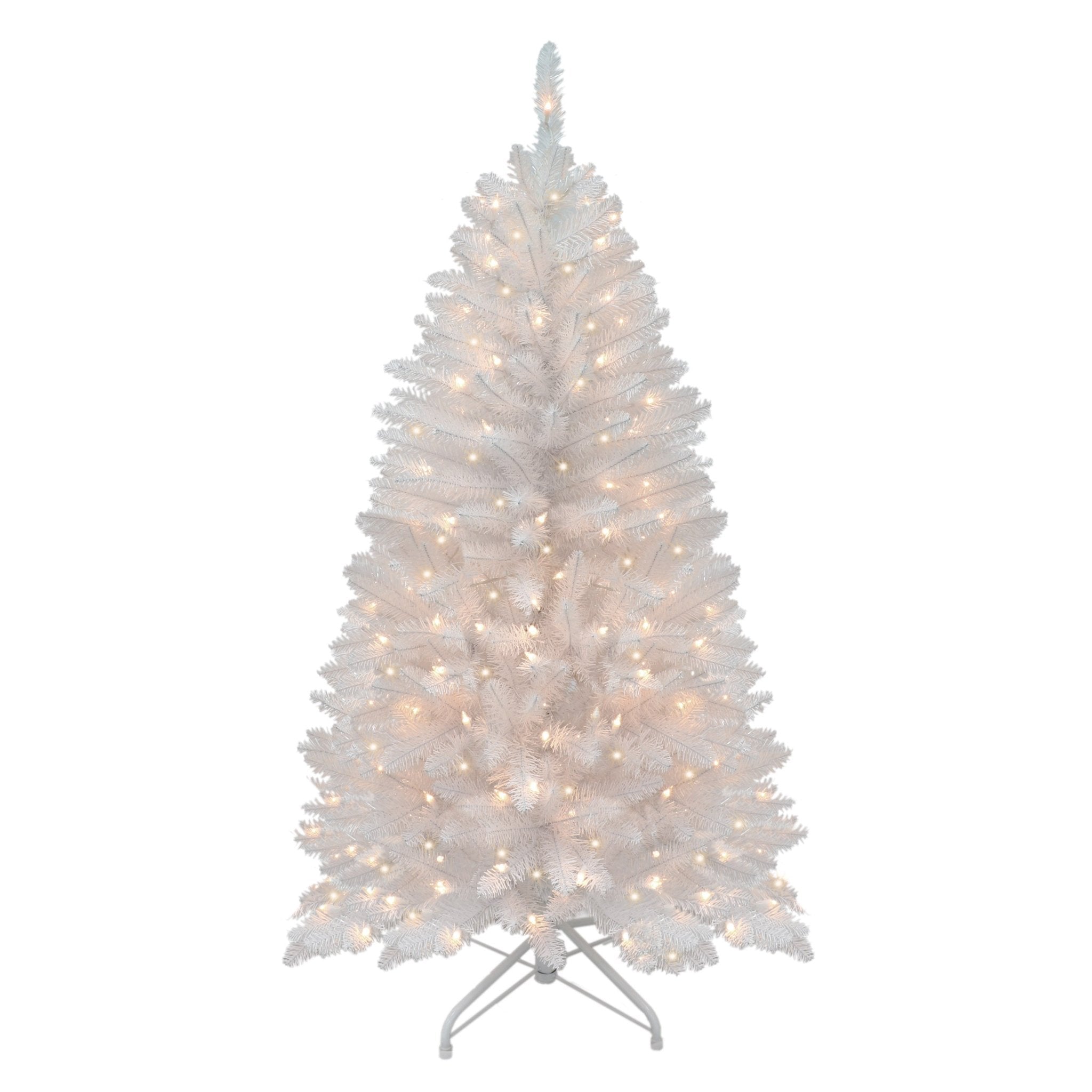 4.5 ft Pre - Lit White Fraser Fir Pencil Artificial Christmas Tree with 150 UL Clear Lights, Metal Stand - Tuesday Morning - Faux Trees