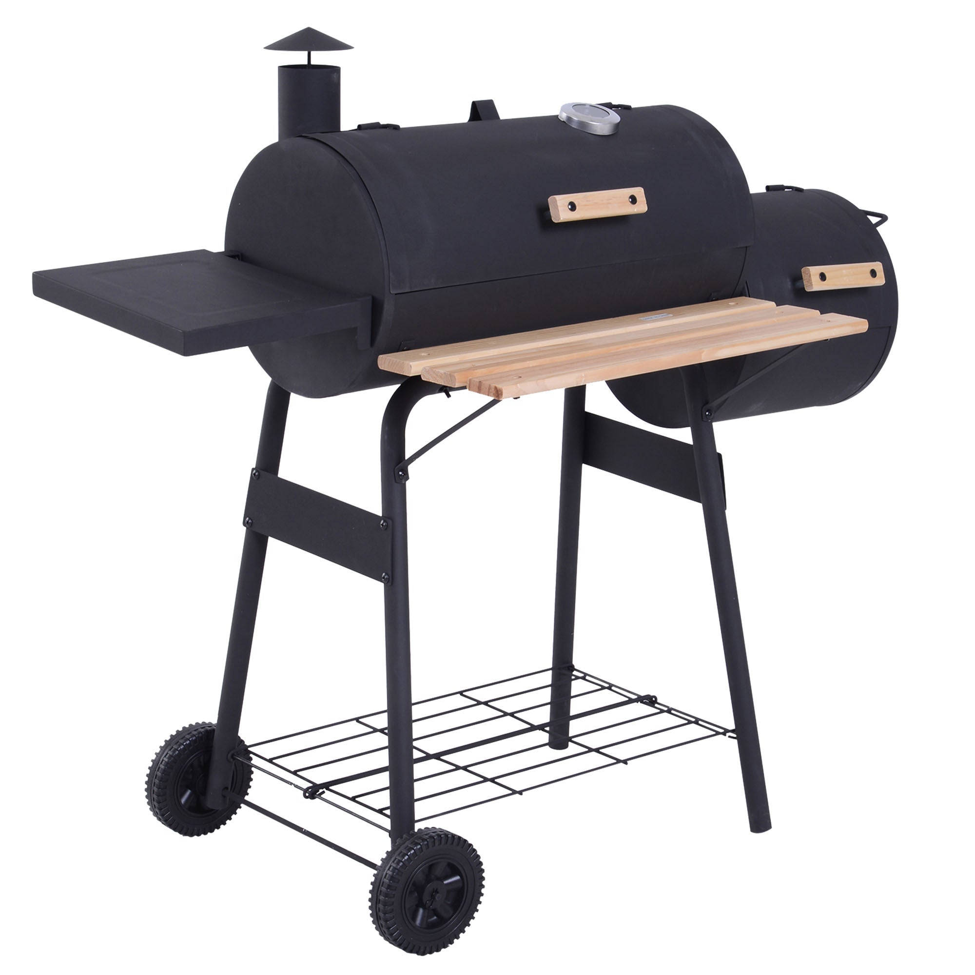 48 Steel Portable Backyard Charcoal BBQ Grill and Offset Smoker Combo with Wheels - Tuesday Morning - Grills