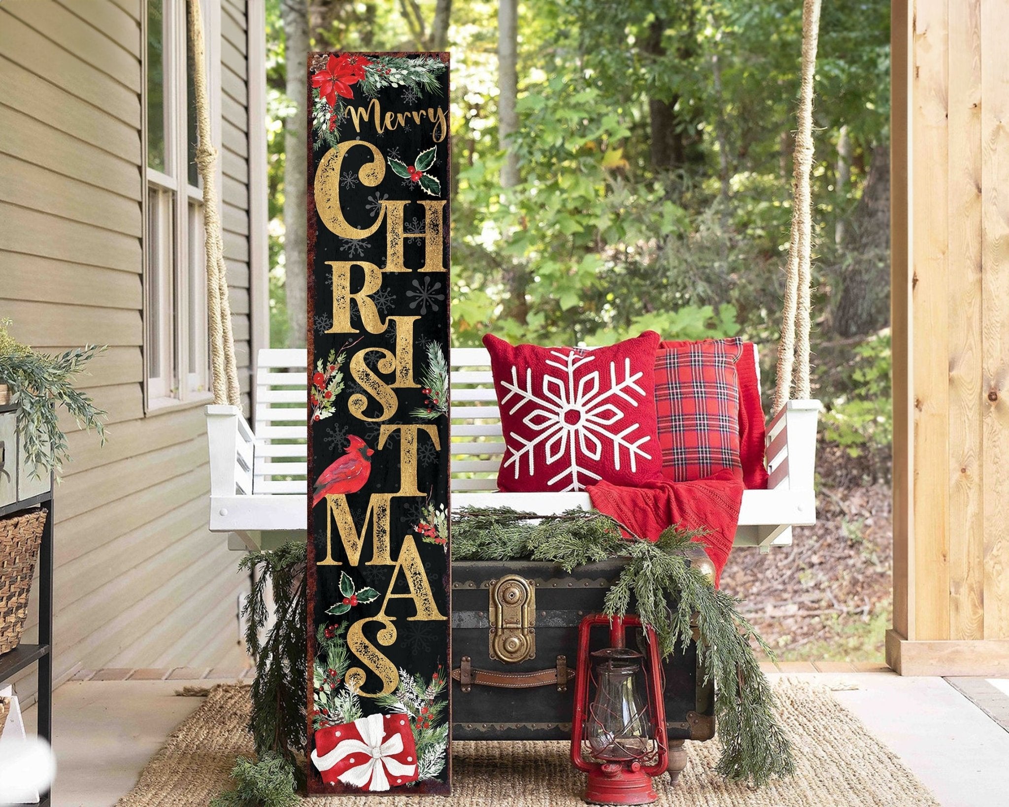 48in Christmas Porch Sign - Front Porch Christmas Welcome Sign with Vintage Christmas Decoration, Modern Farmhouse Entryway Porch Decor - Tuesday Morning - Wall Signs