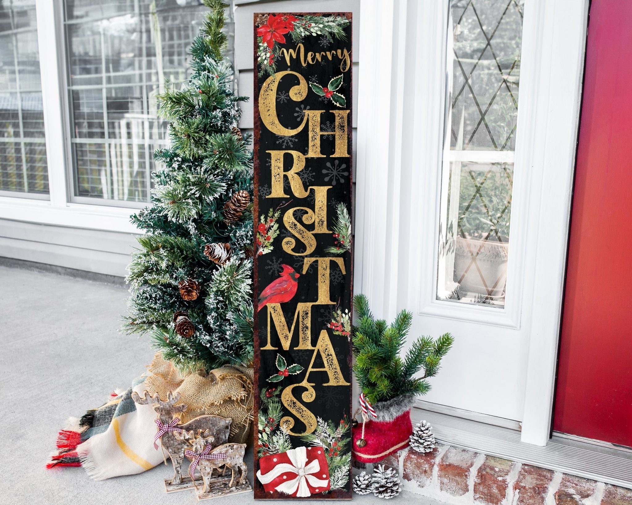 48in Christmas Porch Sign - Front Porch Christmas Welcome Sign with Vintage Christmas Decoration, Modern Farmhouse Entryway Porch Decor - Tuesday Morning - Wall Signs