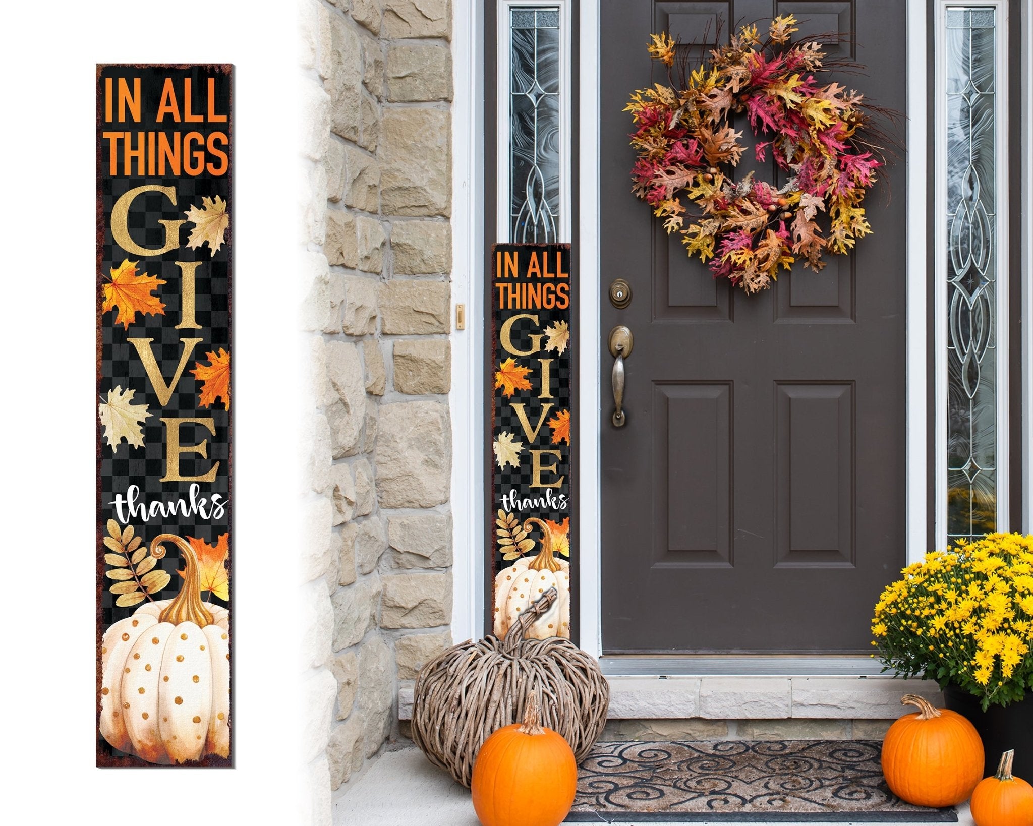 48in In All Things Give Thanks Porch Sign - Front Porch Fall Welcome Sign - Tuesday Morning - Wall Signs