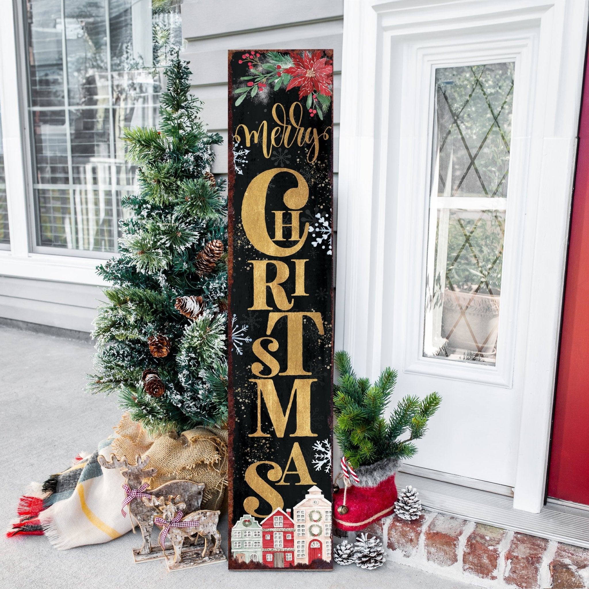 48in Merry Christmas Porch Sign - Front Porch Christmas Welcome Sign, Rustic Modern Farmhouse Entryway Board - Tuesday Morning - Wall Signs