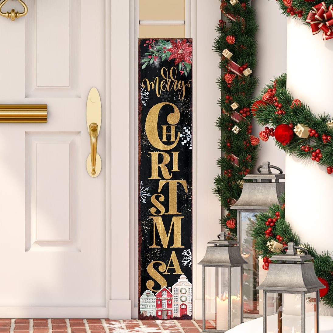 48in Merry Christmas Porch Sign - Front Porch Christmas Welcome Sign, Rustic Modern Farmhouse Entryway Board - Tuesday Morning - Wall Signs