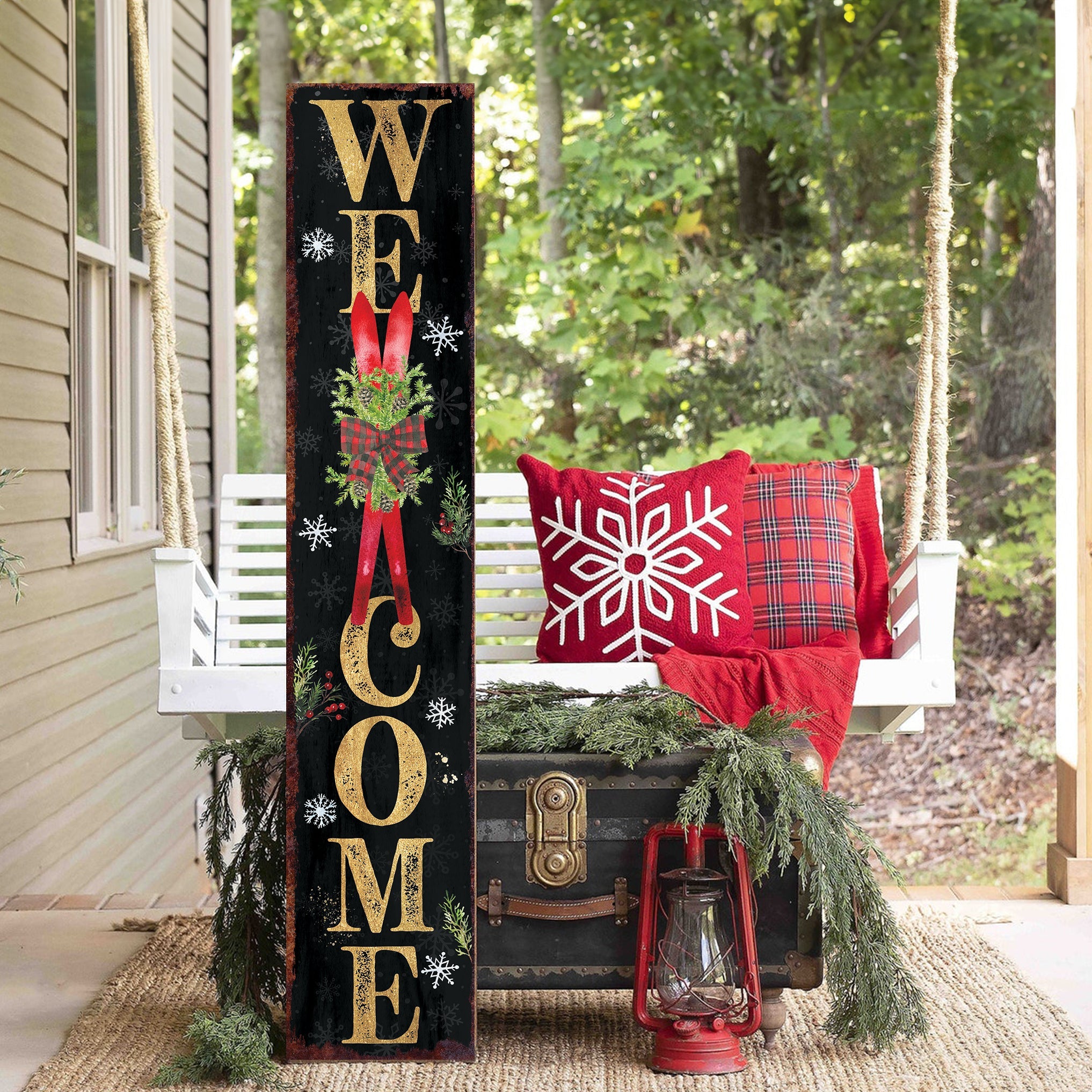 48in Welcome Snowflake with Skis Christmas Porch Sign - Tuesday Morning - Wall Signs