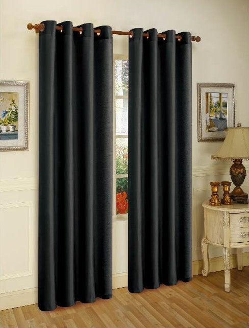 Solid Grommet Faux Silk Window Curtain Drapes - Set of 2