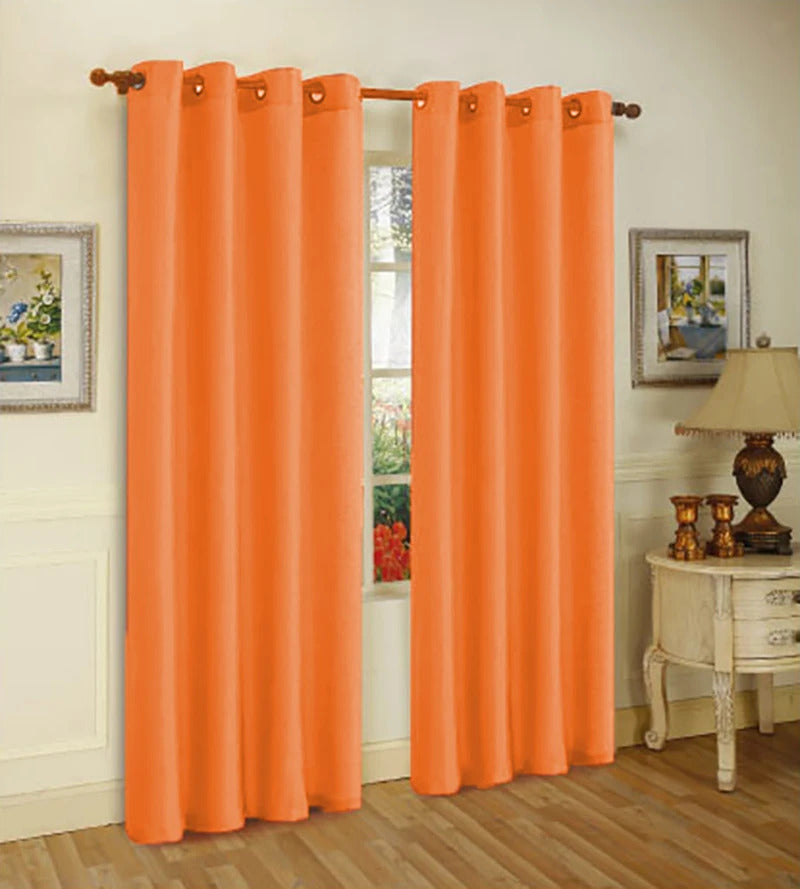 Solid Grommet Faux Silk Window Curtain Drapes - Set of 2