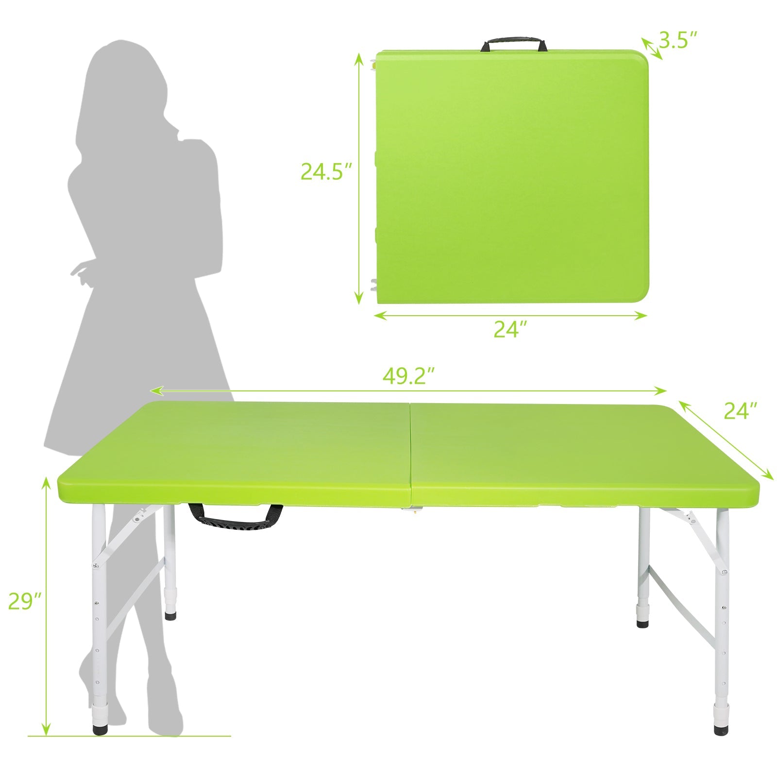 4ft Green Portable Folding Table Indoor&Outdoor Maximum Weight 135KG Foldable Table for Camping - Tuesday Morning - Outdoor Tables