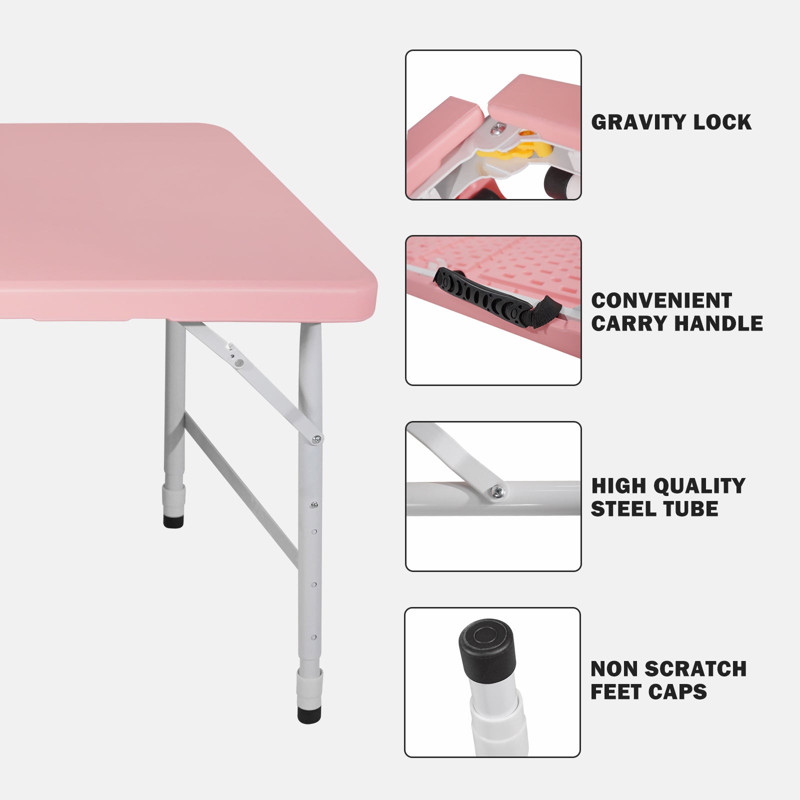 4ft Pink Portable Folding Table Indoor&Outdoor Maximum Weight 135KG Foldable Table for Camping - Tuesday Morning - Outdoor Tables