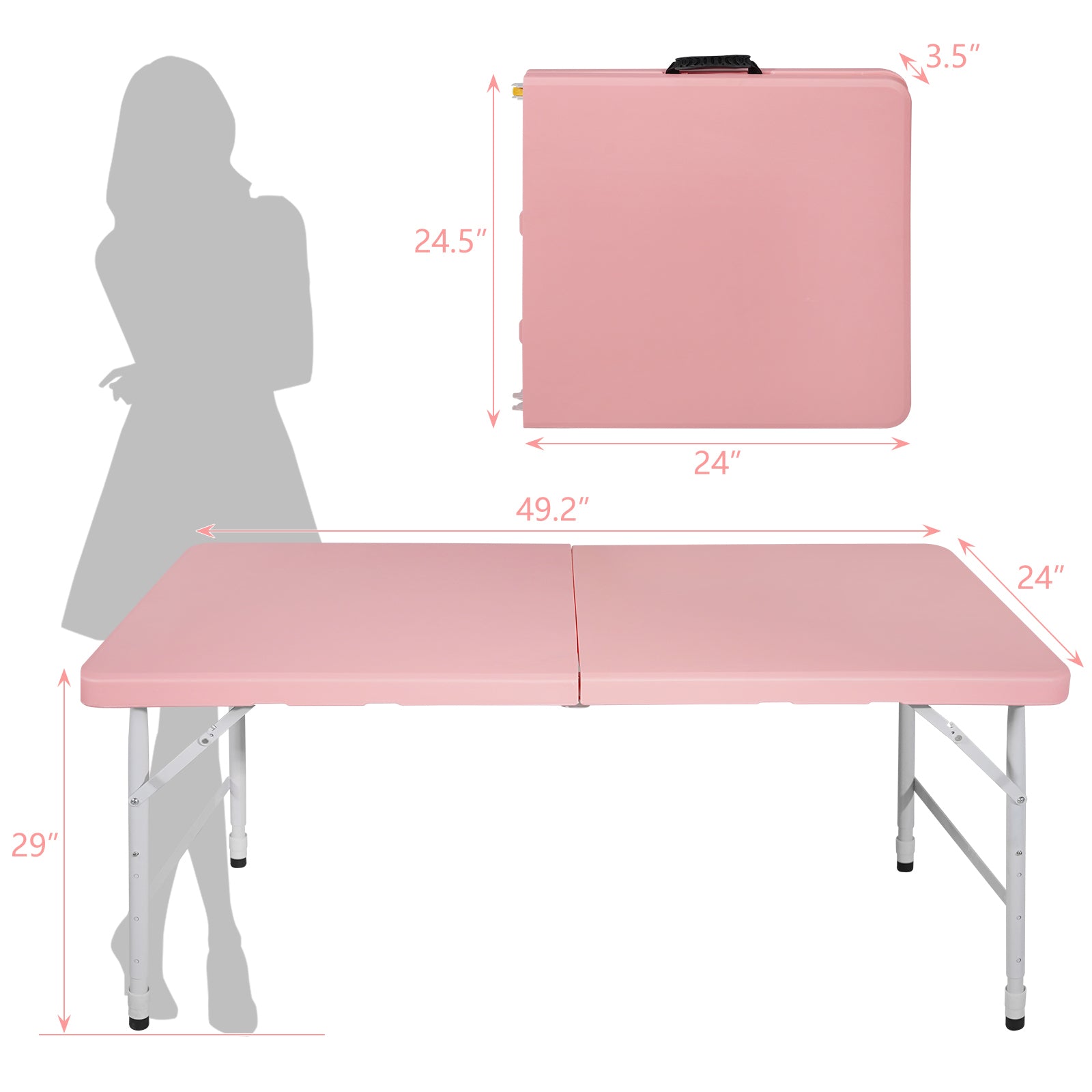 4ft Pink Portable Folding Table Indoor&Outdoor Maximum Weight 135KG Foldable Table for Camping - Tuesday Morning - Outdoor Tables