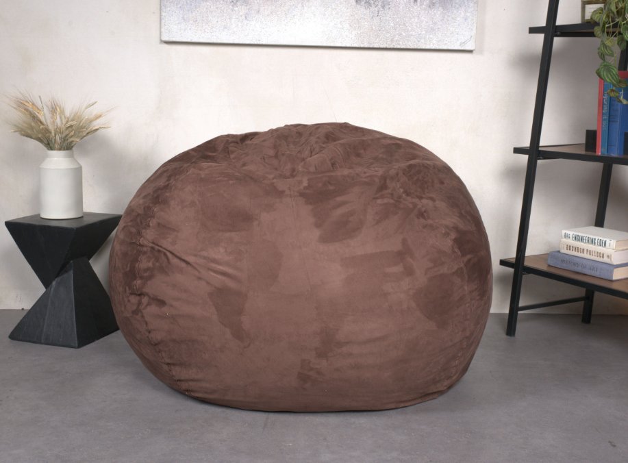 5 - Foot Comfortable High - Density Shredded Foam Bean Bag Chair with Removable Microsuede Cover, French Roast - Tuesday Morning - Beanbags