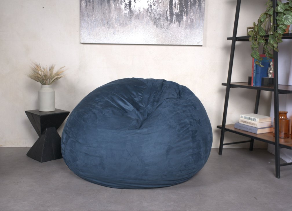 5 - Foot Comfortable High - Density Shredded Foam Bean Bag Chair with Removable Microsuede Cover - Midnight Blue - Tuesday Morning - Beanbags