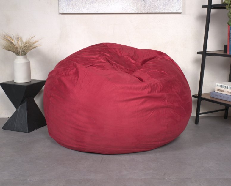 5 - Foot Comfortable High - Density Shredded Foam Bean Bag Chair with Removable Microsuede Cover - Red - Tuesday Morning - Beanbags