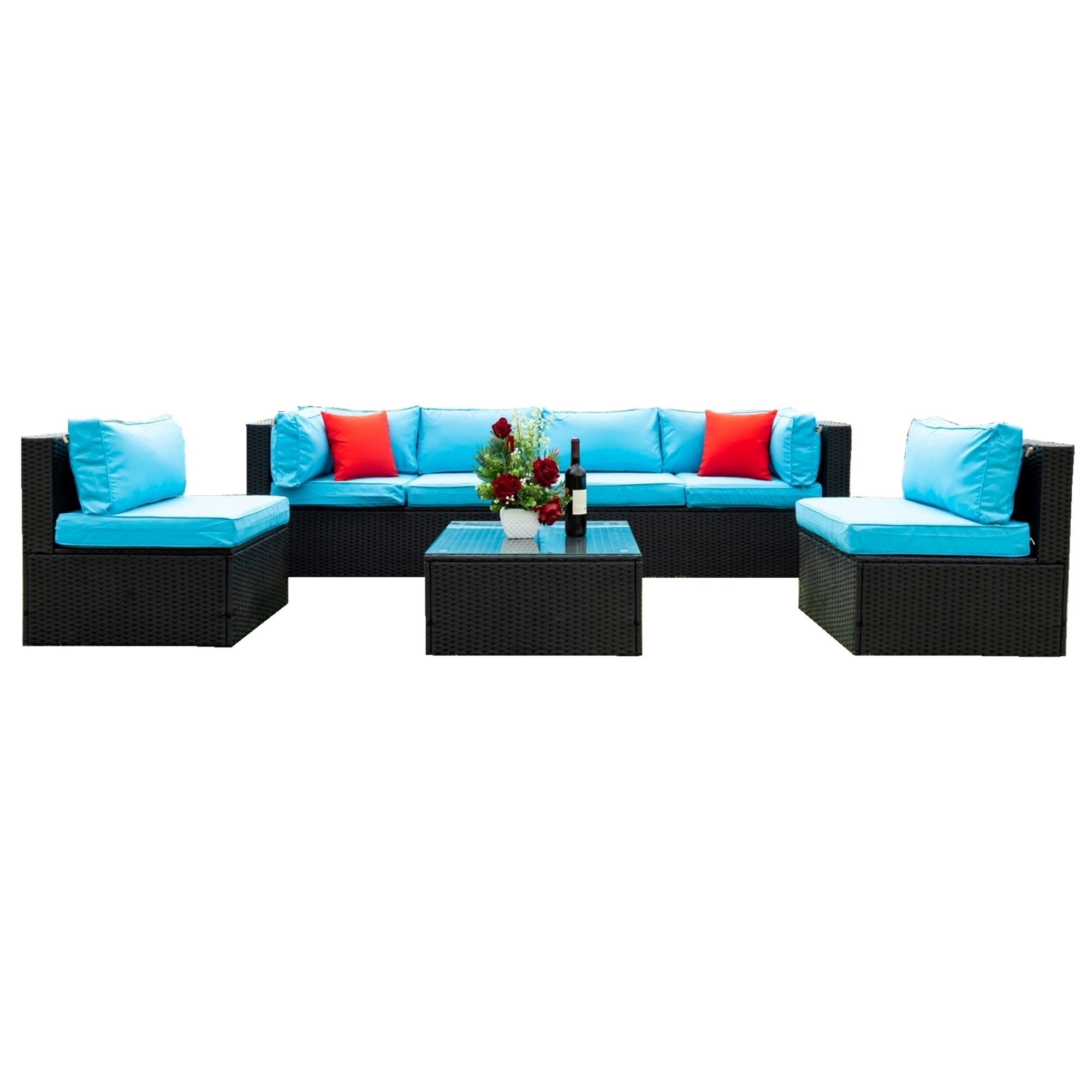 5 Pieces PE Rattan sectional Outdoor Furniture Cushioned U Sofa set with 2 Pillow - Tuesday Morning - Outdoor Furniture Sets