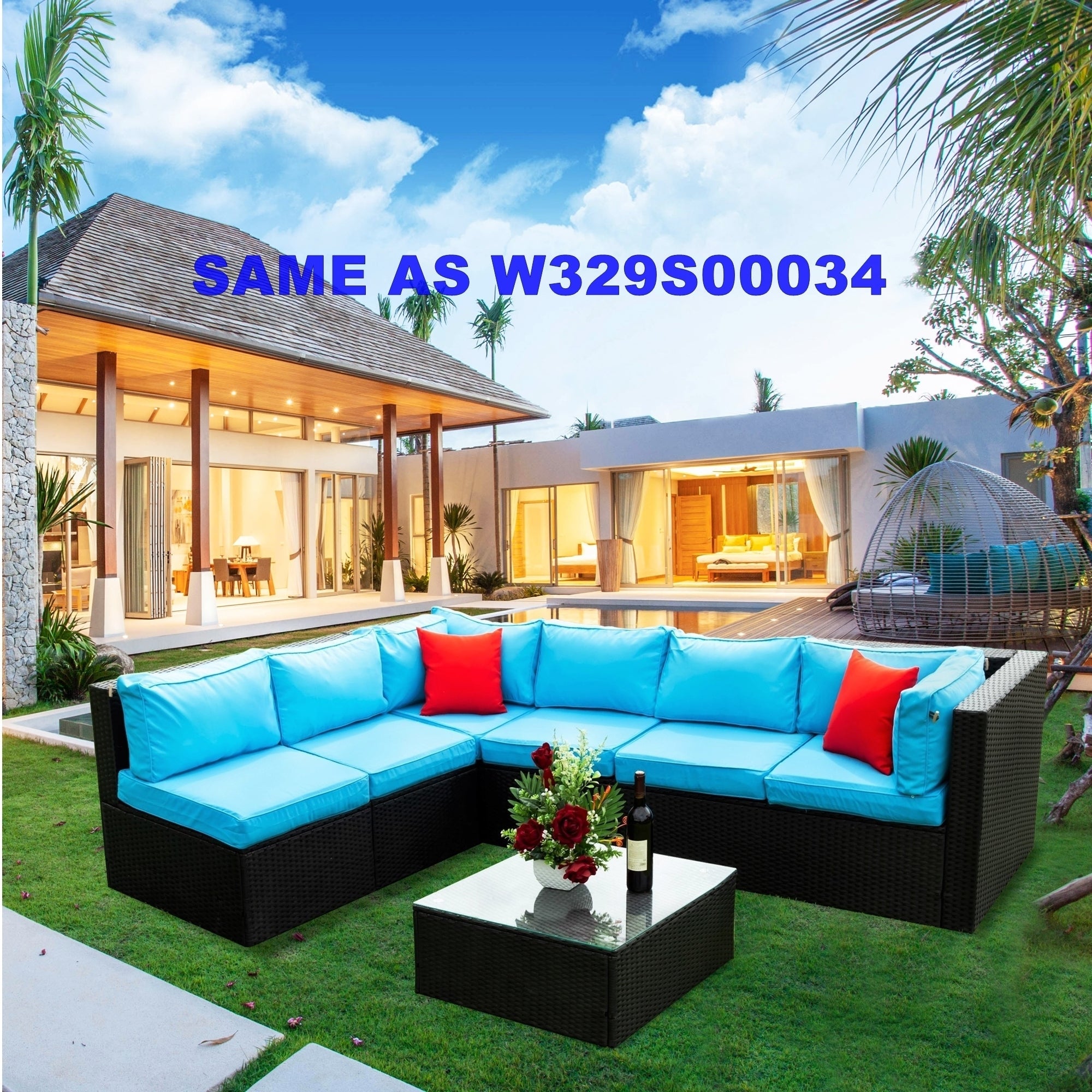 5 Pieces PE Rattan sectional Outdoor Furniture Cushioned U Sofa set with 2 Pillow - Tuesday Morning - Outdoor Furniture Sets