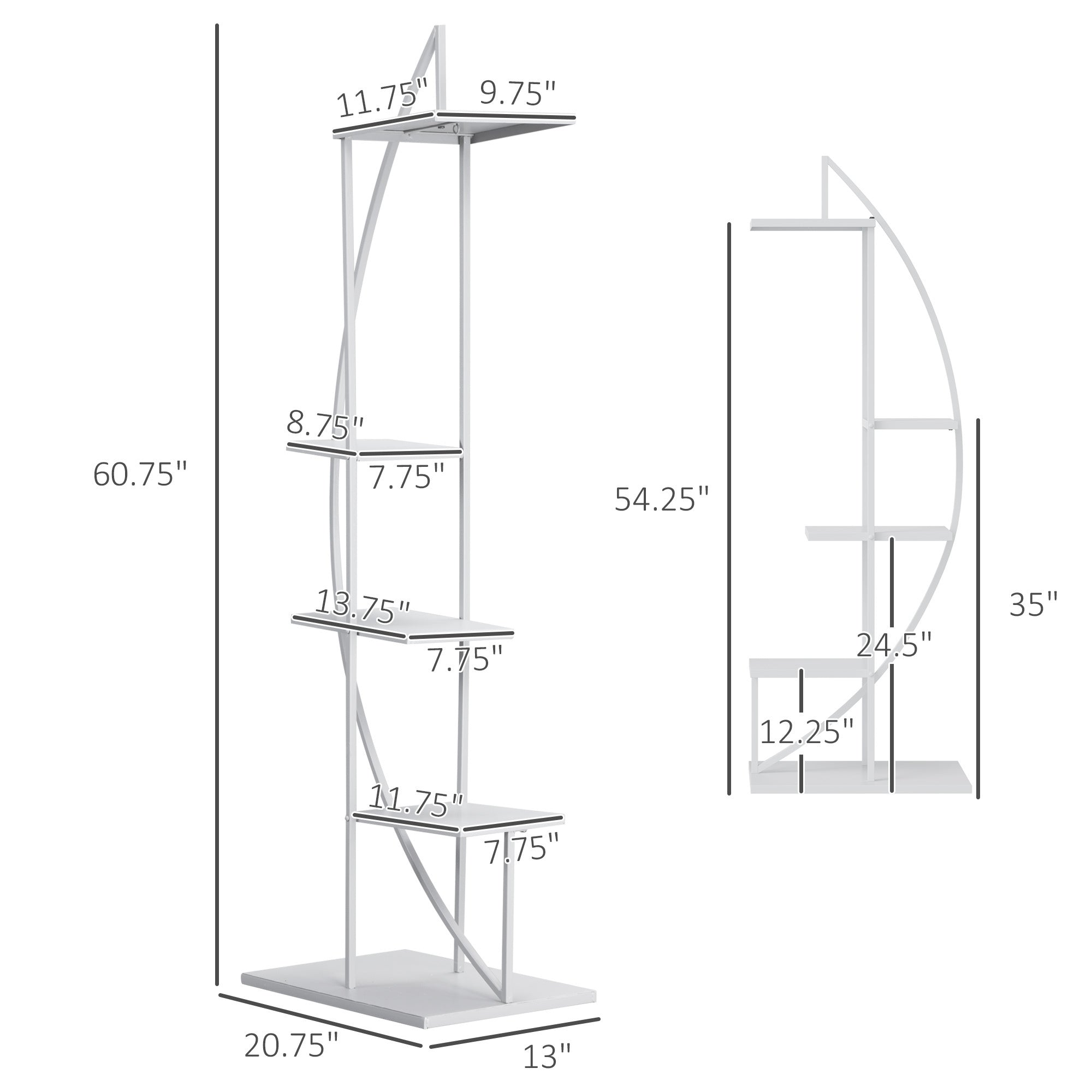 5 Tier Metal Plant Stand with Hangers, Half Moon Shape Flower Pot Display Shelf for Living Room Patio Garden Balcony Decor, White - Tuesday Morning - Pots & Planters