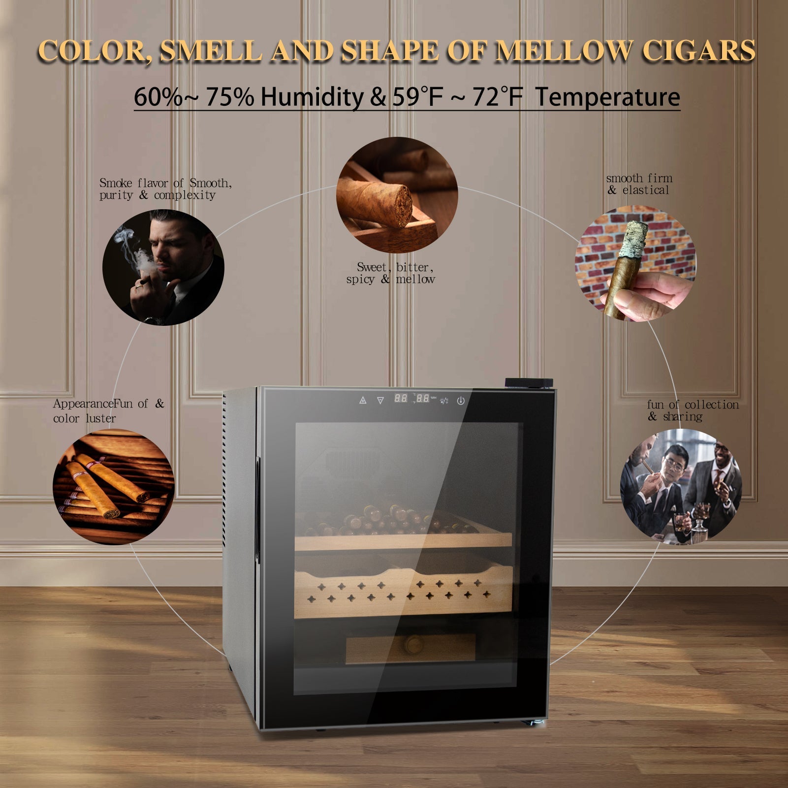 50L Cigar Humidors with 3 - IN - 1 Cooling, Heating & Humidity Control, 250 Counts Capacity Cigar Humidor Humidifiers with Constant Temperature Controller, Father's Day Gift for Men - Tuesday Morning - Smoking Accessories