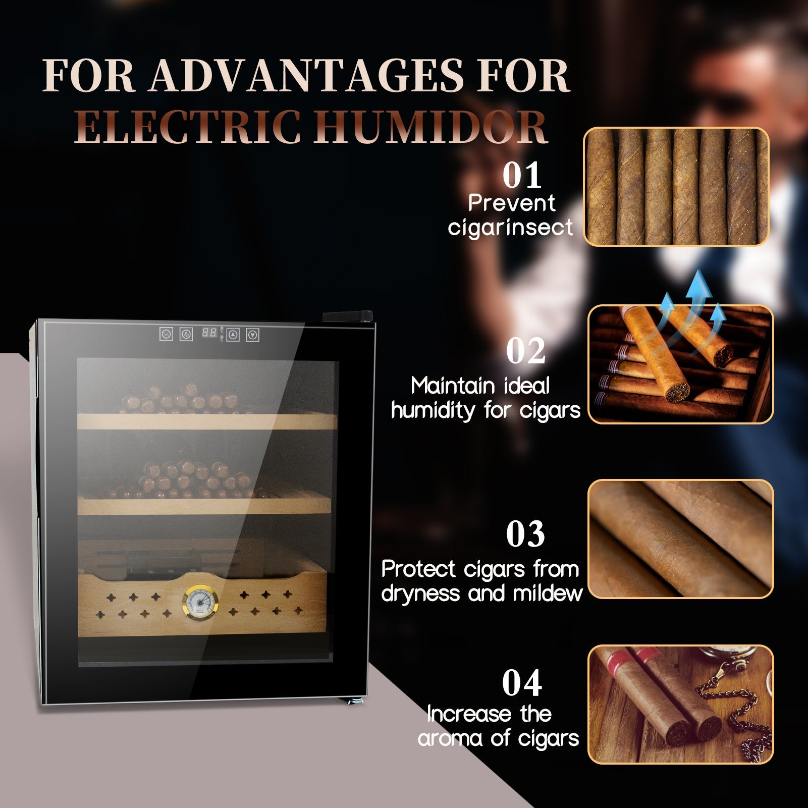 50L Cigar Humidors with Cooling and Heating Function , 300 Counts Capacity Cigar Humidor Humidifiers with Constant Temperature Controller, Father's Day Gift for Men - Tuesday Morning - Smoking Accessories