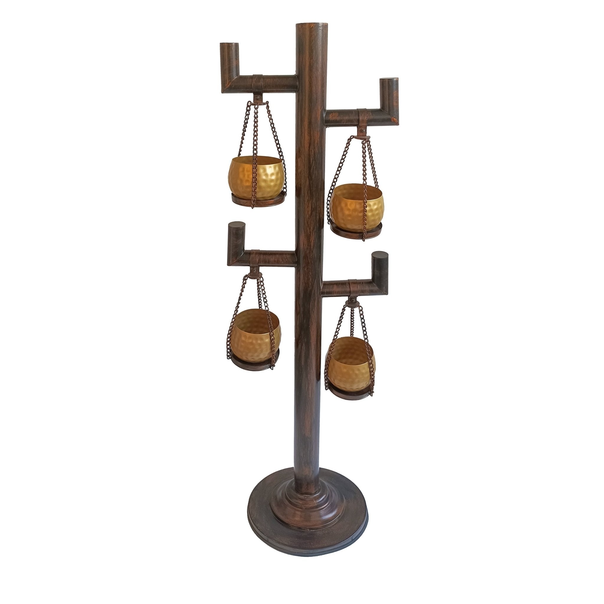 52 Inch Tall Plant Stand with 4 Hanging Pots, Antique Bronze, Gold, Black - Tuesday Morning - Pots & Planters