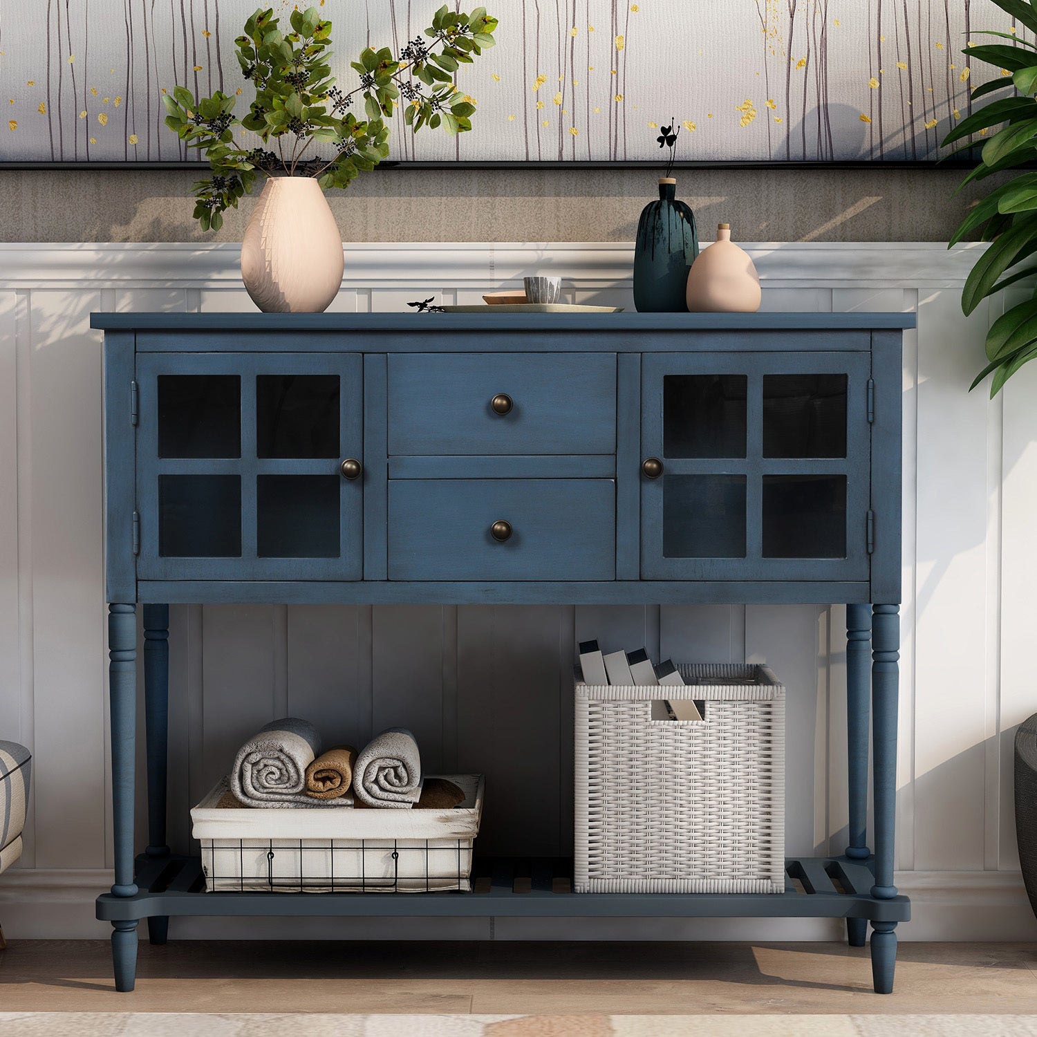 Sideboard Console Table with Bottom Shelf (Antique Navy)