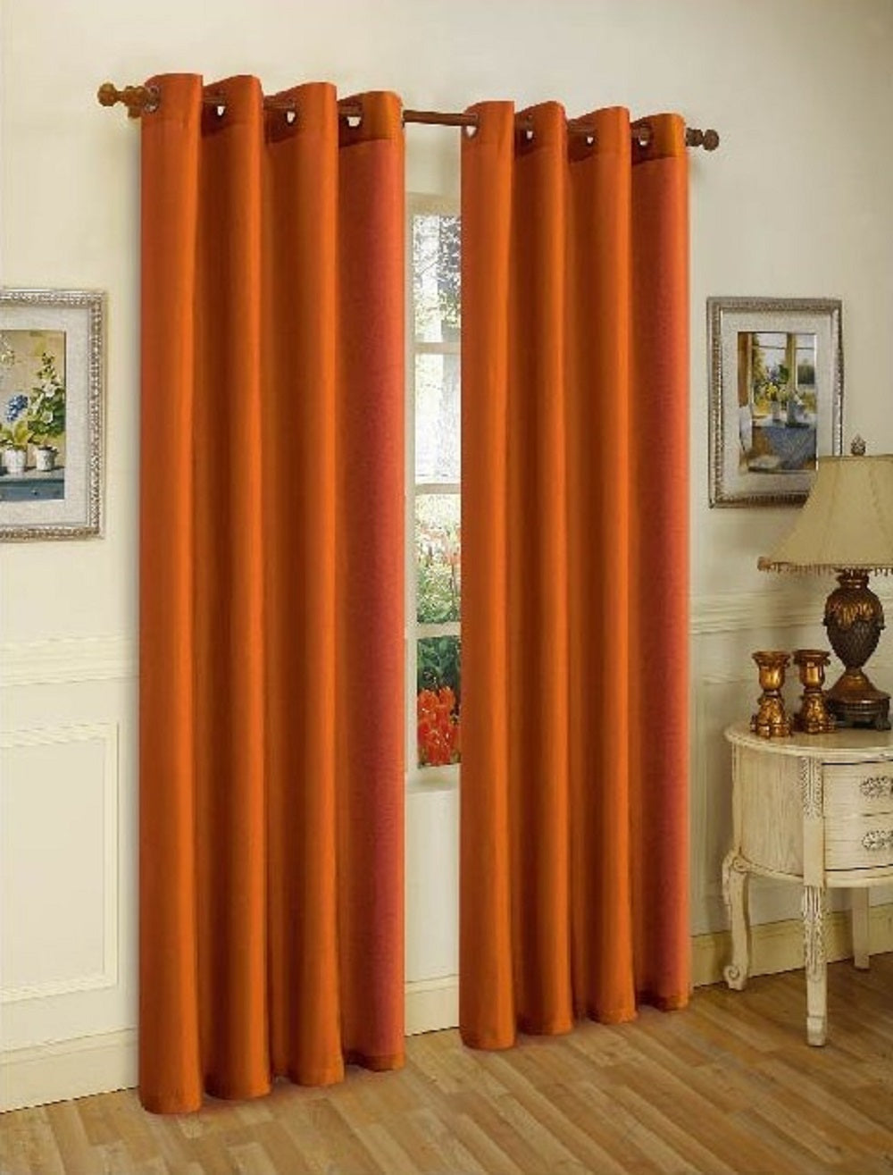 Solid Grommet Faux Silk Window Curtain Drapes - Set of 2