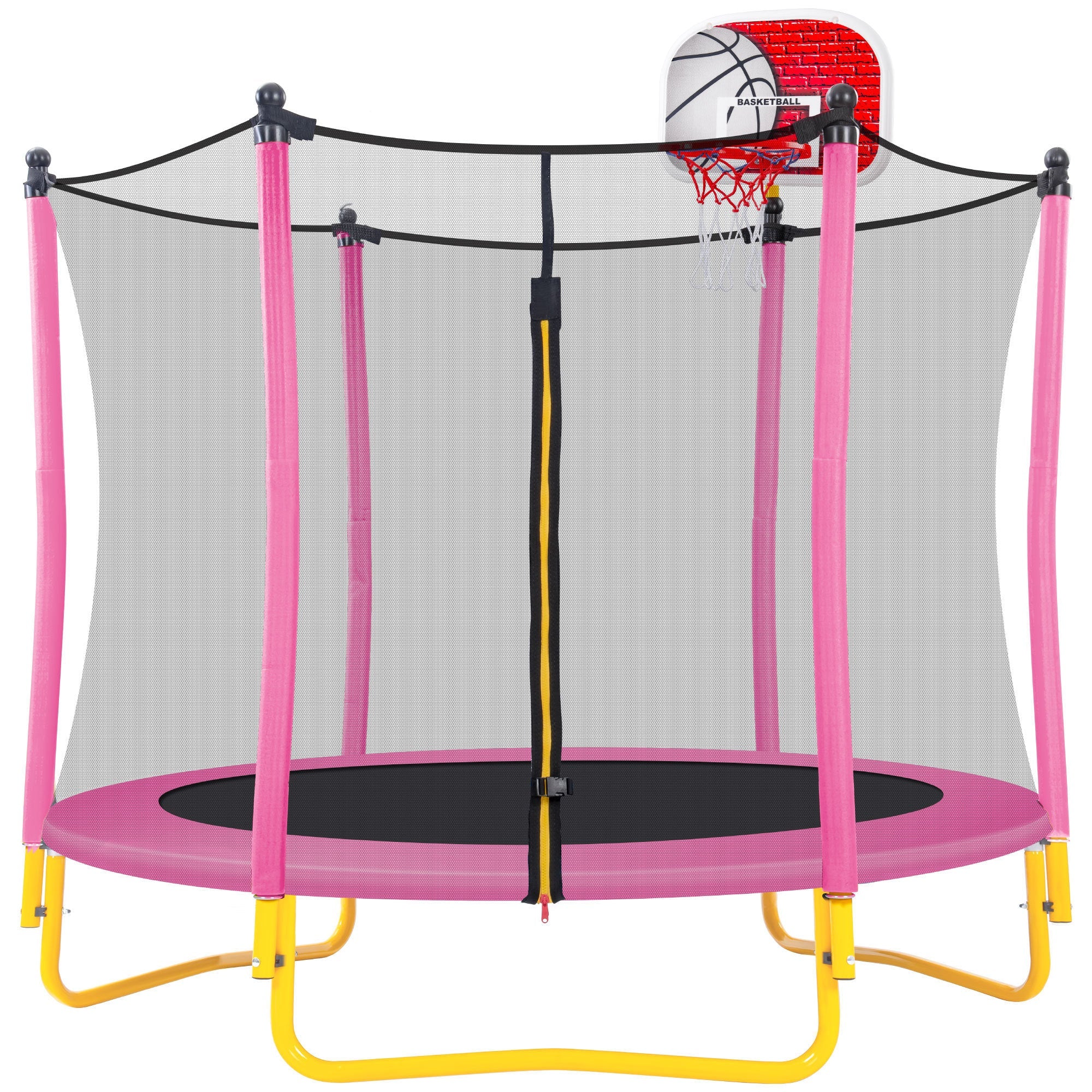 5.5FT Trampoline for Kids - 65 Outdoor & Indoor Mini Toddler Trampoline with Enclosure, Basketball Hoop and Ball Included - Tuesday Morning - Swing Sets & Trampolines