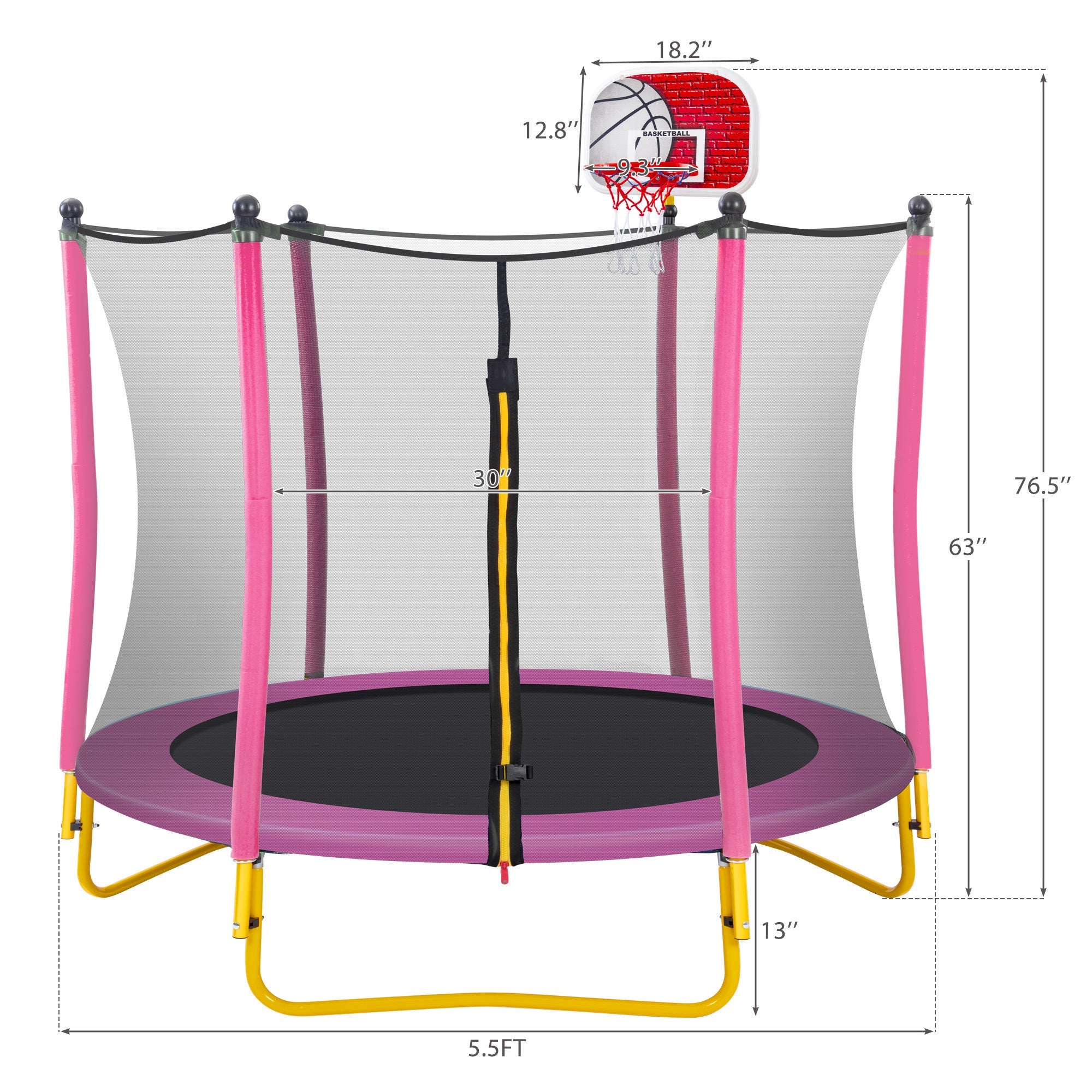 5.5FT Trampoline for Kids - 65 Outdoor & Indoor Mini Toddler Trampoline with Enclosure, Basketball Hoop and Ball Included - Tuesday Morning - Swing Sets & Trampolines