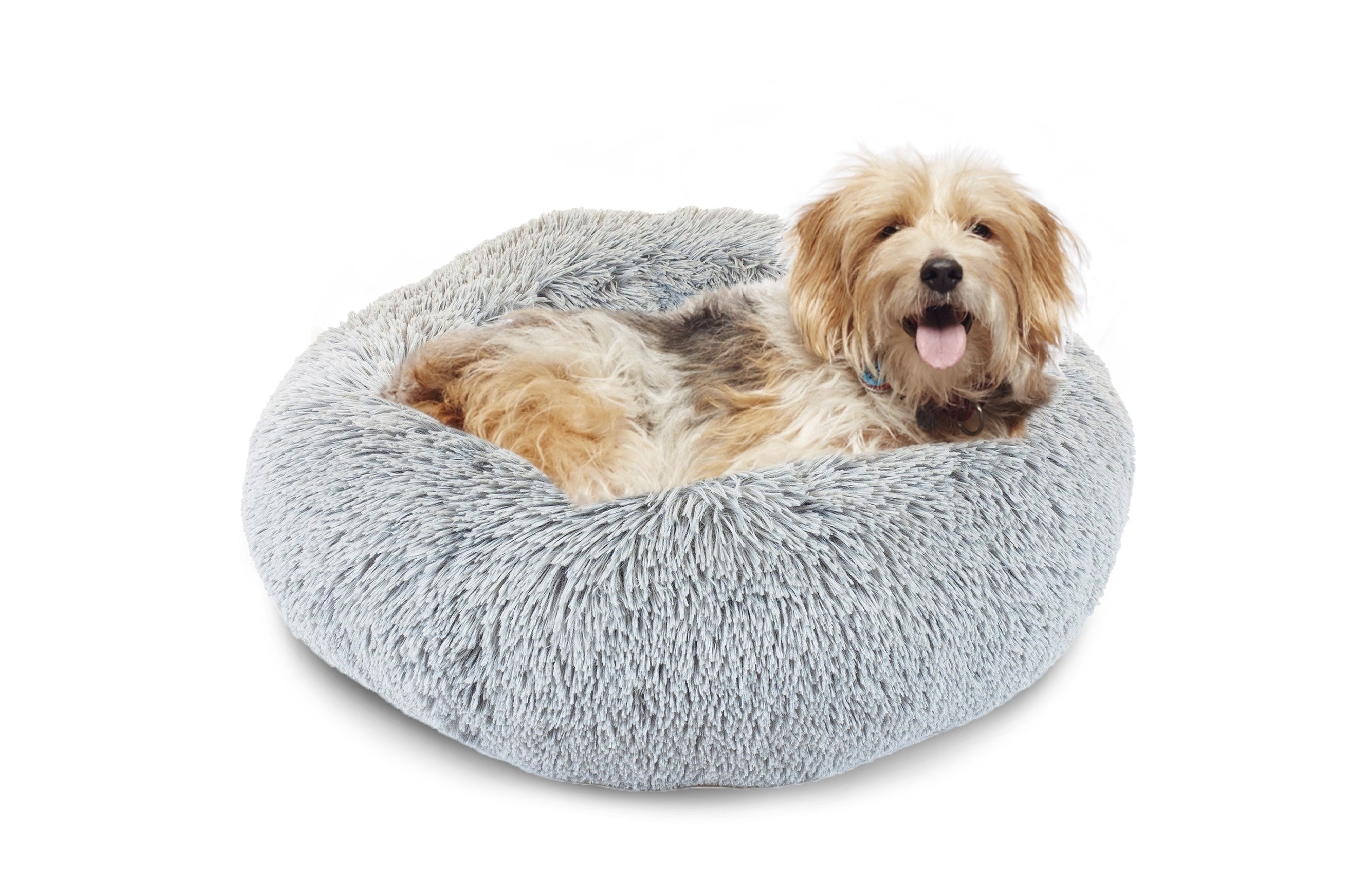 Details Calming Dog and Cat Bed, Soft Round Donut Bed for Pets, Super Lux, Shaggy Fur Cushion Beds