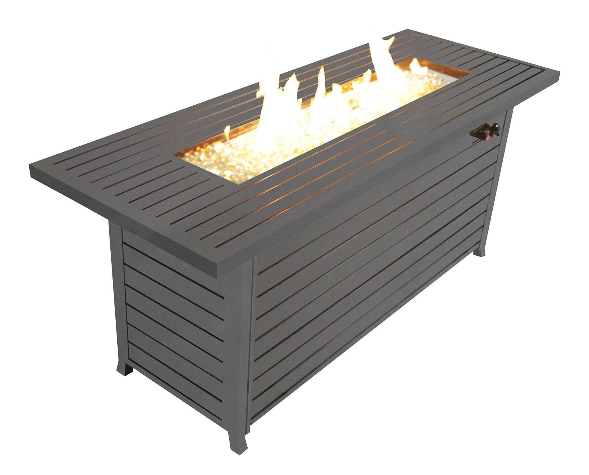 57in Outdoor Gas Propane Fire Pits Table, Aluminum, 50000BTU Firepit Fireplace Dinning Table with Lid, Fire Glass, Retangular, ETL Certification, for Garden Backyard Deck Patio - Mocha - Tuesday Morning - Fire Pits