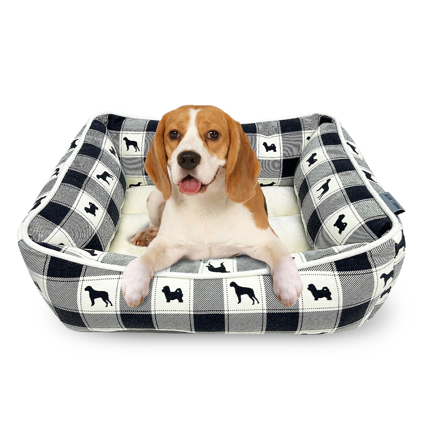 Paws and Décor All Over Plaid Dogs Cuddler Pet Bed, Ultra-Plush Printed Pet Bed