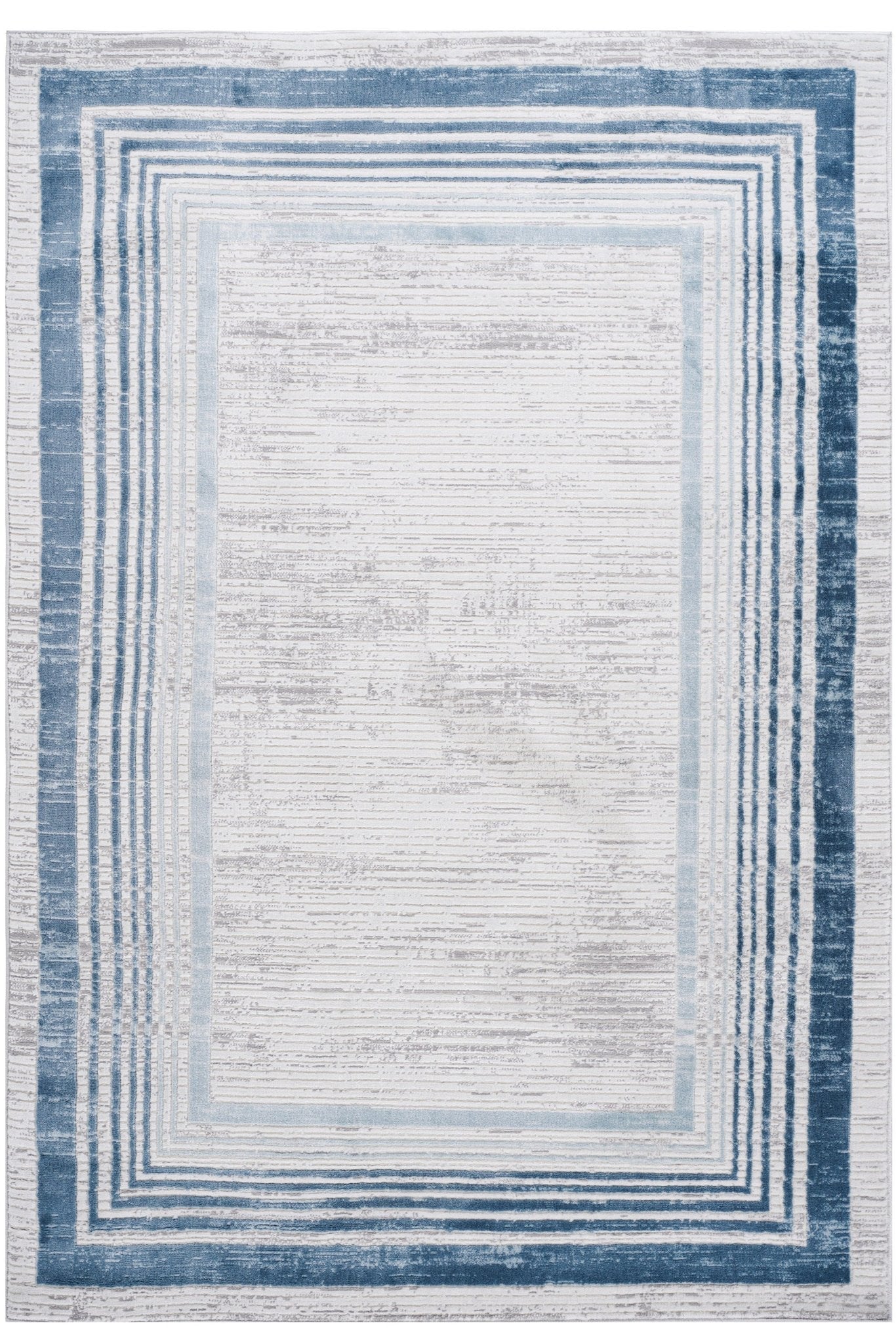 5X7 Blue/Ivory/Bordered Non - Shedding Stain Resistant Area Rug - Tuesday Morning - Area Rugs