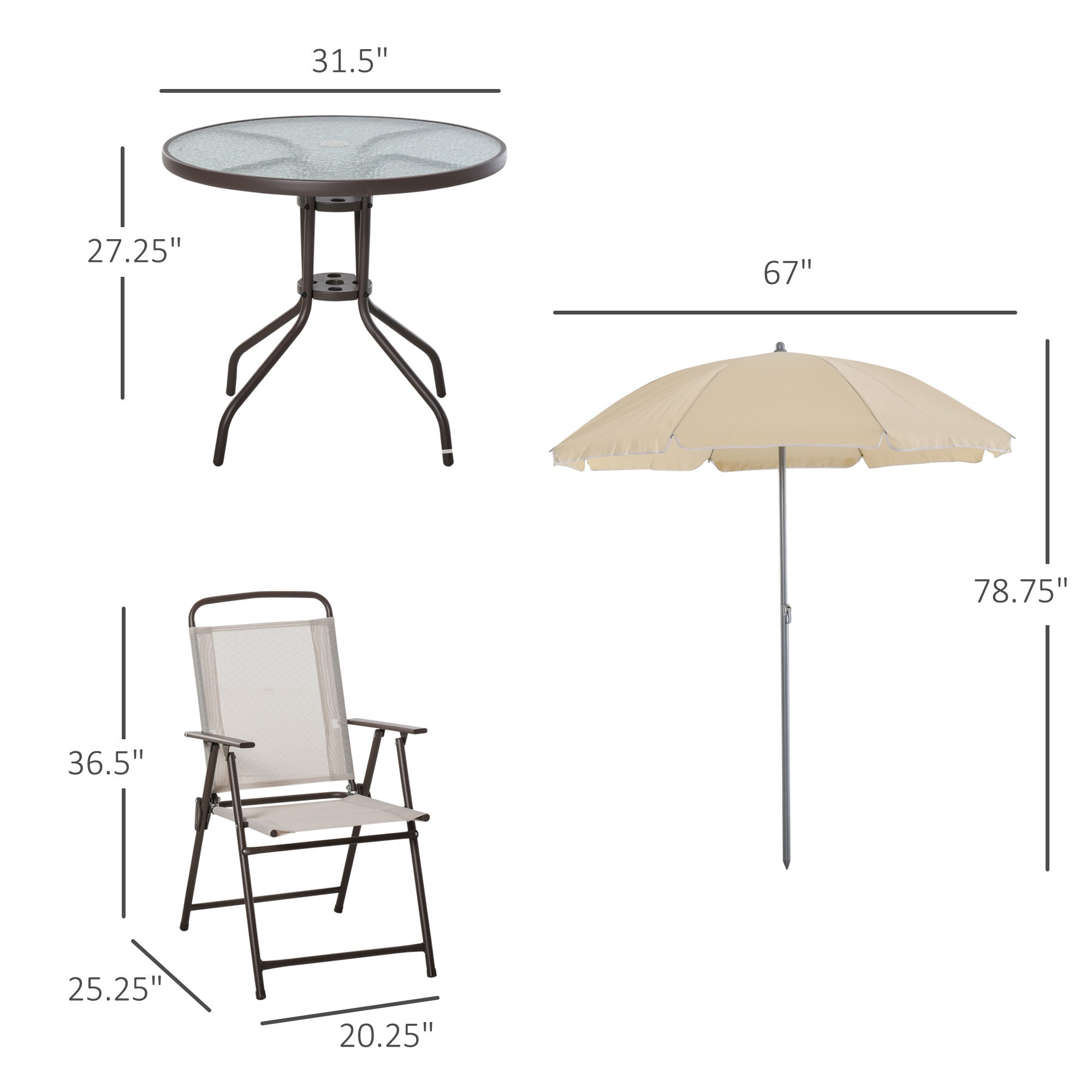 6 Piece Patio Dining Set for 4 with Umbrella, Outdoor Table and Chairs with 4 Folding Dining Chairs Beige - Tuesday Morning - Outdoor Furniture Sets