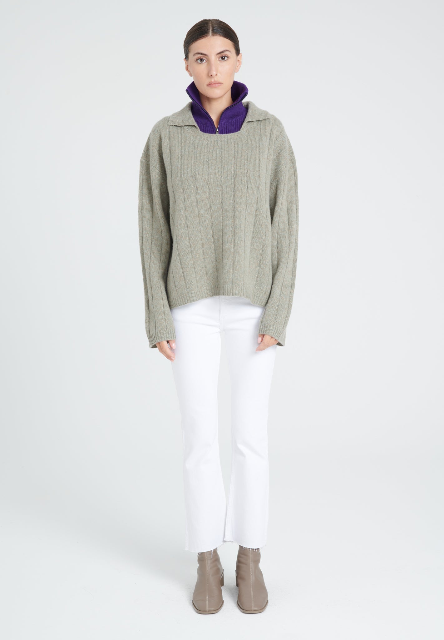 6 - thread cashmere claudine - neck sweater khaki - Tuesday Morning - Sweaters & Hoodies