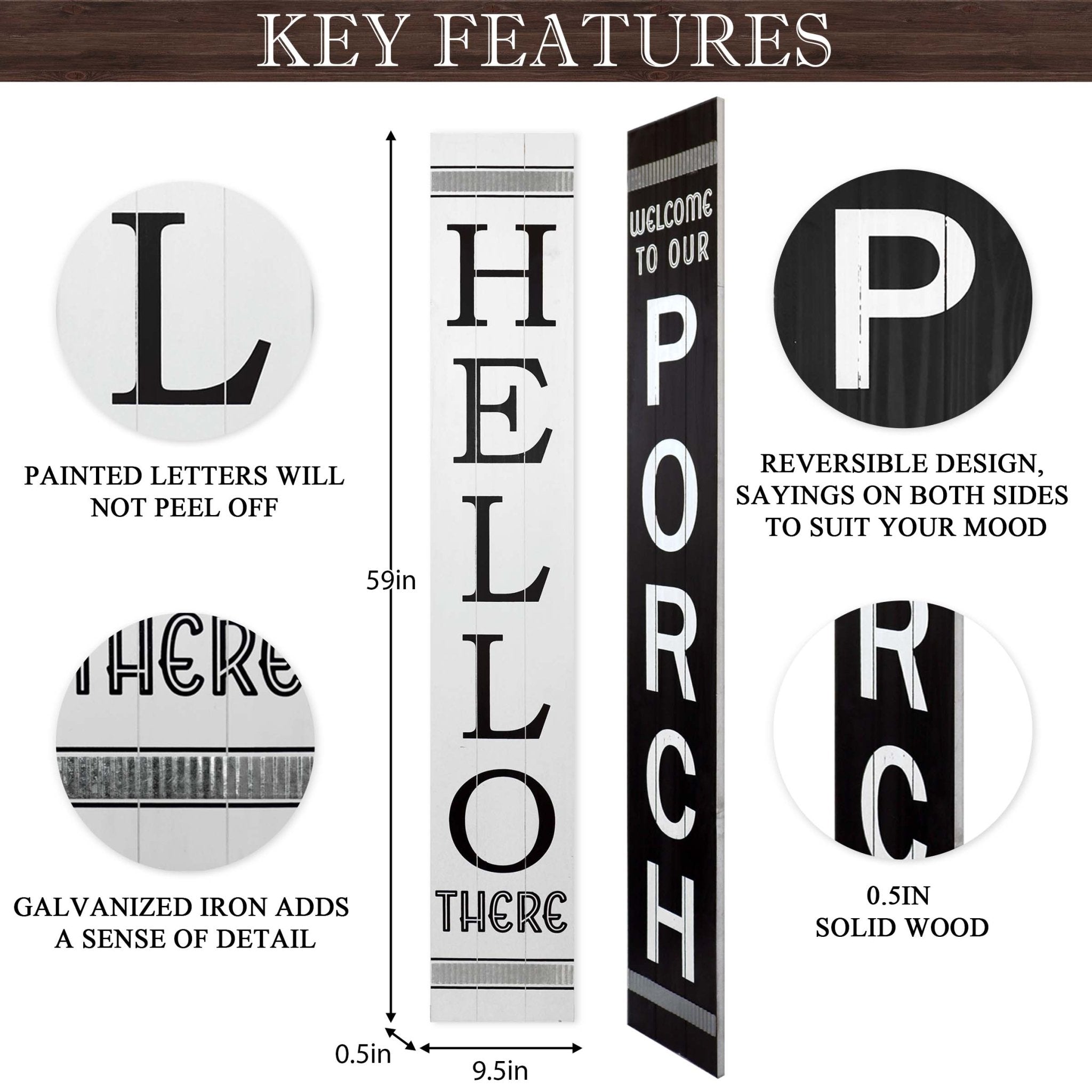 60IN HELLO/WELCOME TO OUR PORCH REVERSIBLE PORCH SIGN - Tuesday Morning - Front Porch Decor