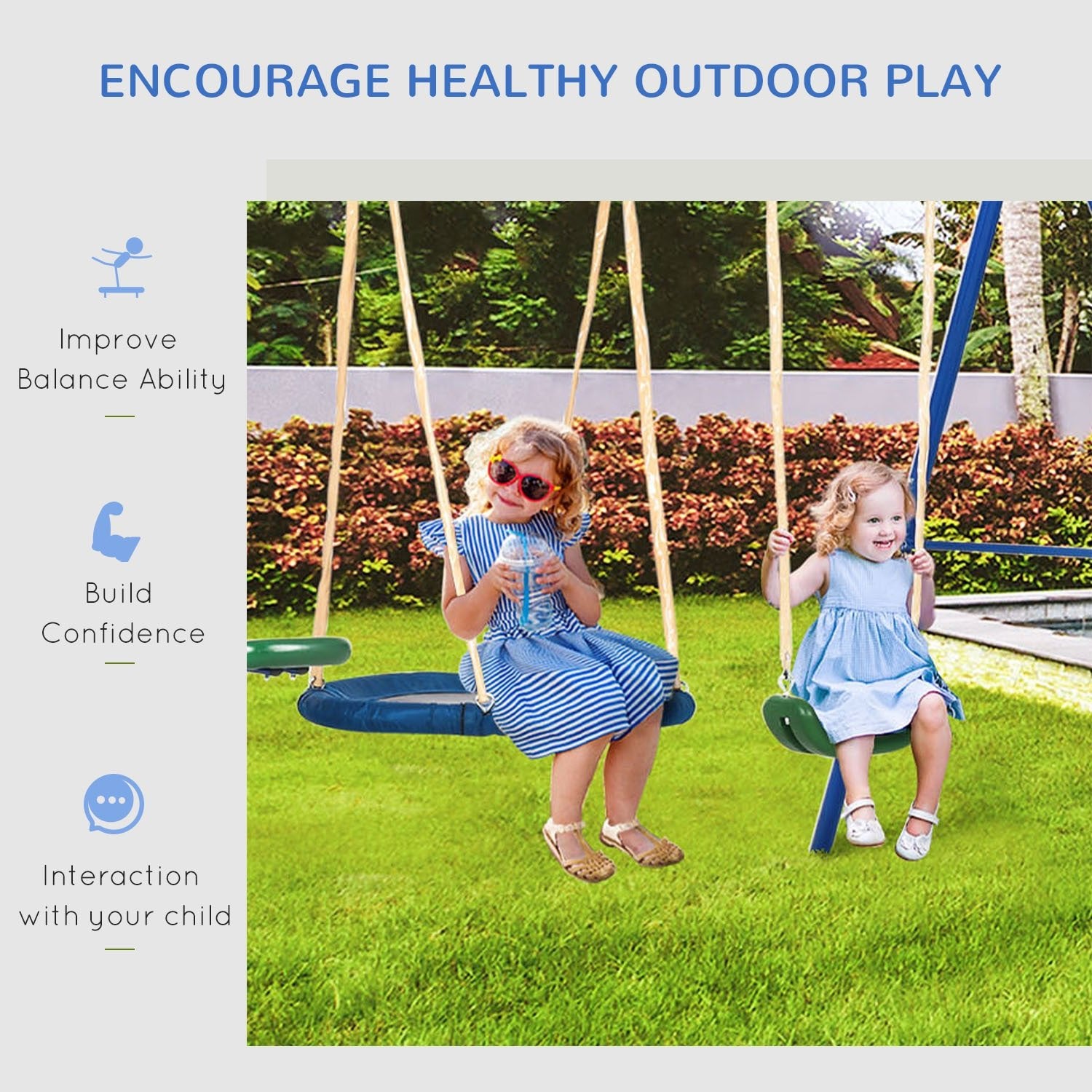 616 lbs Swing Set for Backyard, 5 in 1 Heavy - Duty A - Frame Stand Outdoor Playset for Kids, with Saucer Swing, Slide, Seesaw, Glider, Swing Seat - Tuesday Morning - Toys & Games