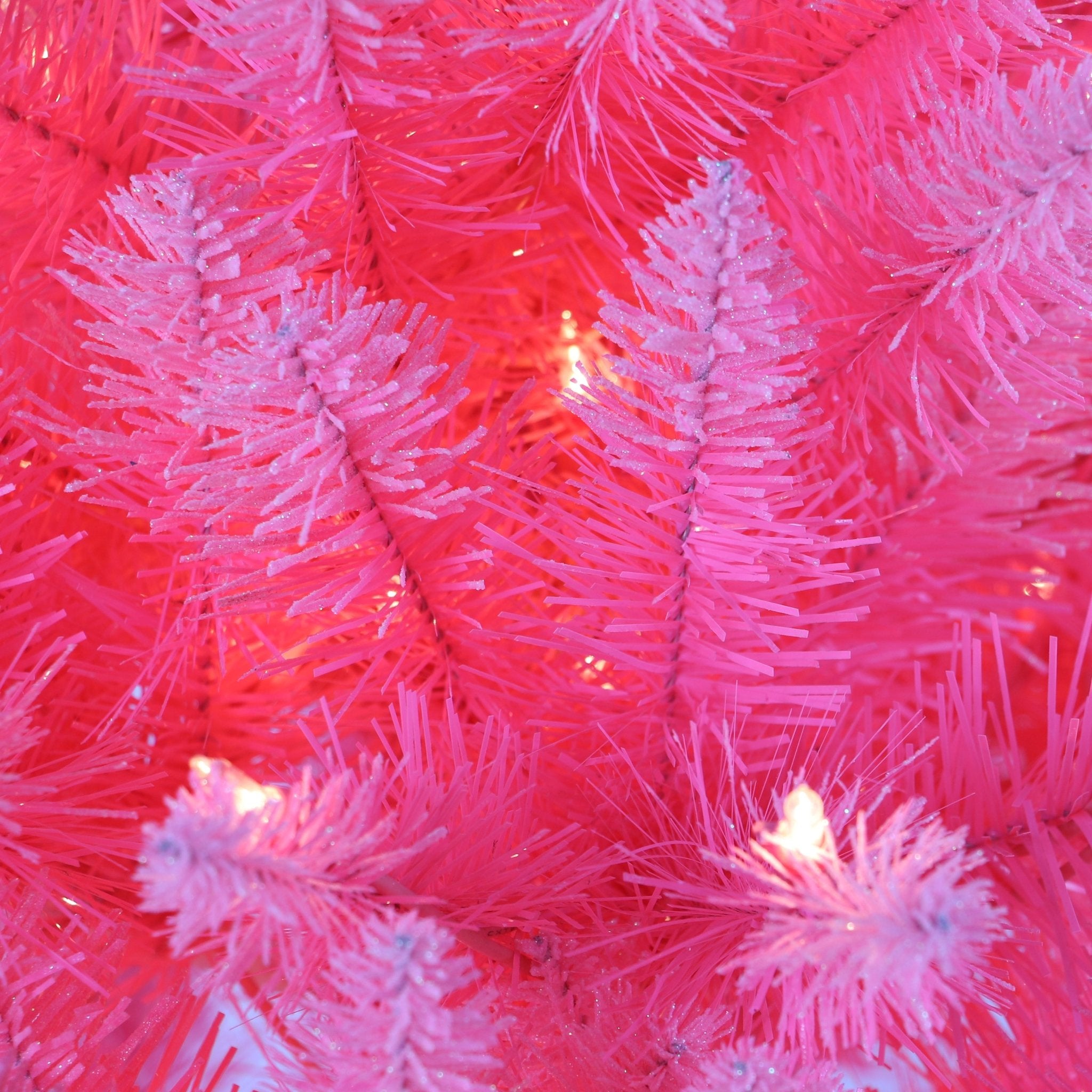 6.5' Pre - Lit Fashion Pink Artificial Christmas Tree with 300 UL Clear Lights, Metal Stand - Tuesday Morning - Faux Trees