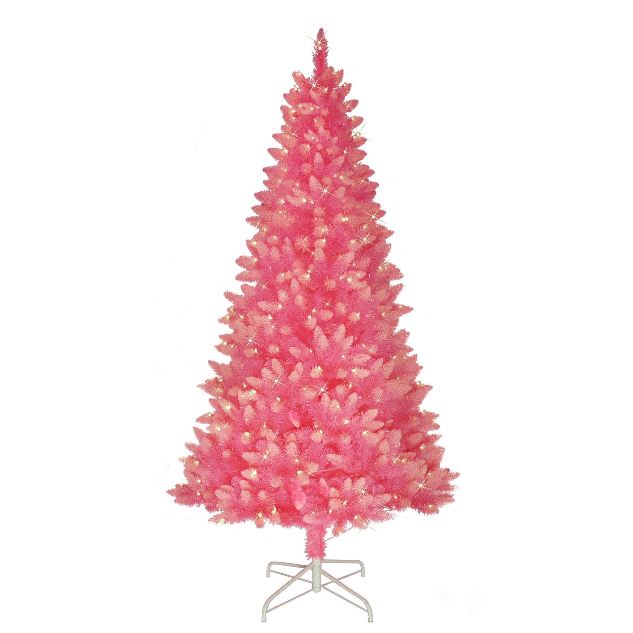 6.5' Pre - Lit Fashion Pink Artificial Christmas Tree with 300 UL Clear Lights, Metal Stand - Tuesday Morning - Faux Trees