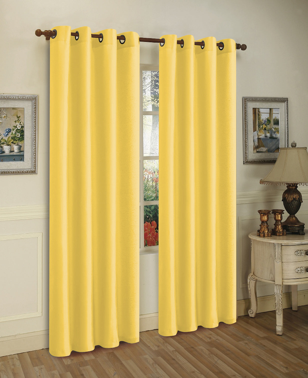 Solid Grommet Faux Silk Window Curtain Drapes - Set of 2