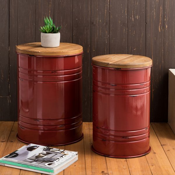 Set of 2 Rustic Storage Ottoman Seat Stool, Farmhouse End Table/ Side Table/Accent Table