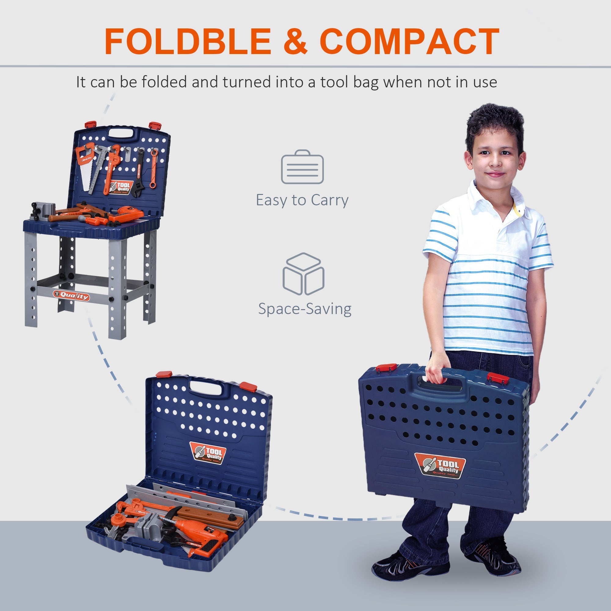 68 Pcs Kids Tool Bench, Foldable Pretend Workbench Toy Tool Set, Power Tools Workshop with Electric Drill for Toddler 3 to 6 Years Old - Tuesday Morning - Toys & Games