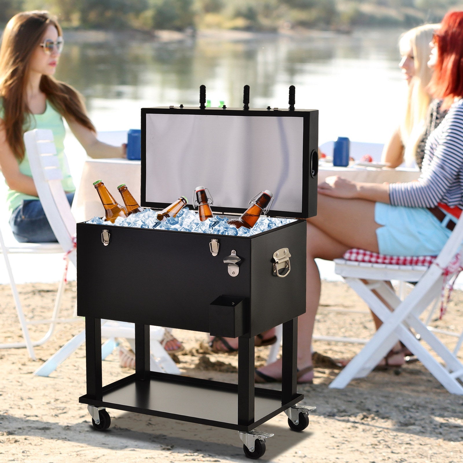 68QT Patio Cooler Ice Chest with Foosball Table Top, Portable Poolside Party Bar Cold Drink Rolling Cart on Wheels with Tray Shelf - Tuesday Morning - Coolers