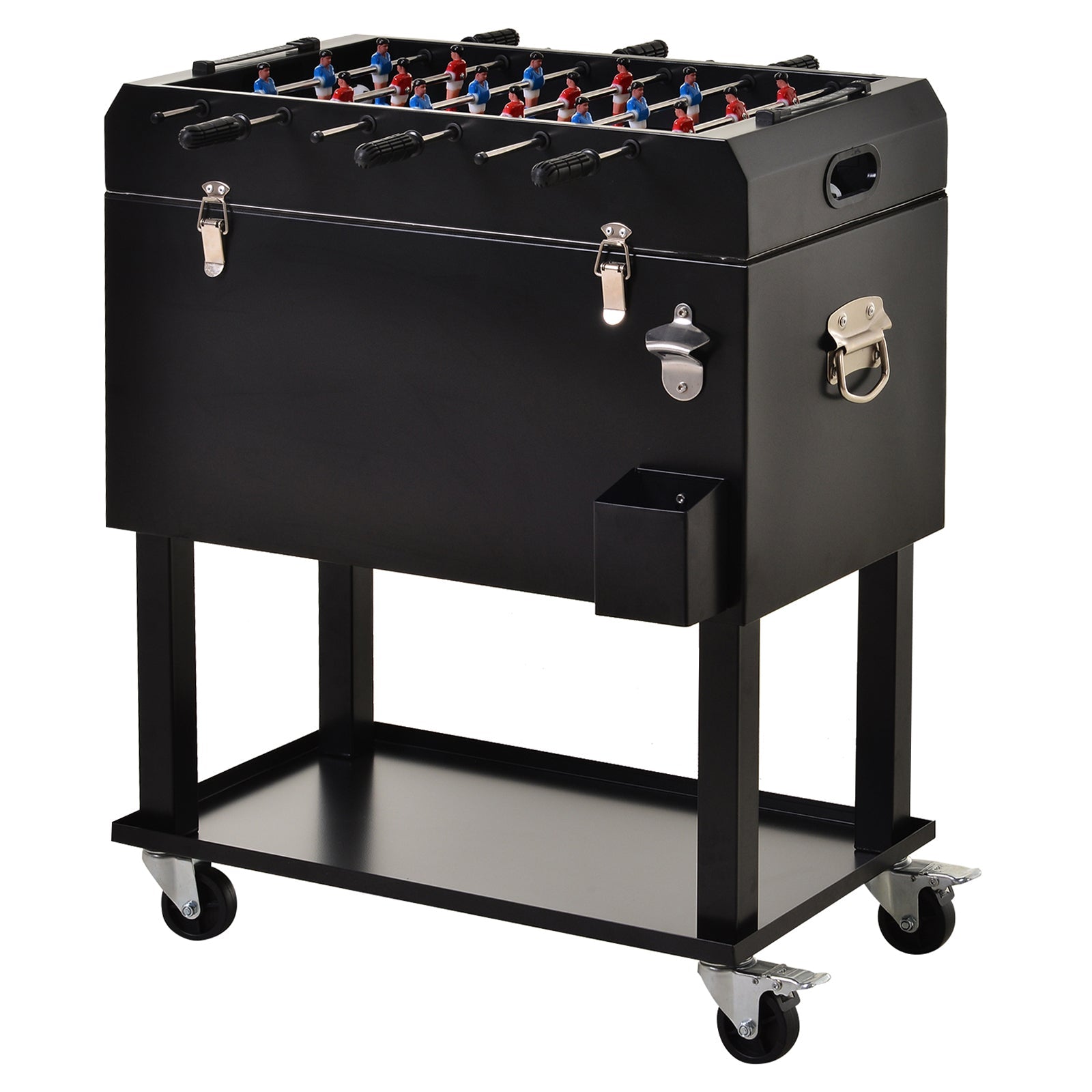 68QT Patio Cooler Ice Chest with Foosball Table Top, Portable Poolside Party Bar Cold Drink Rolling Cart on Wheels with Tray Shelf - Tuesday Morning - Coolers