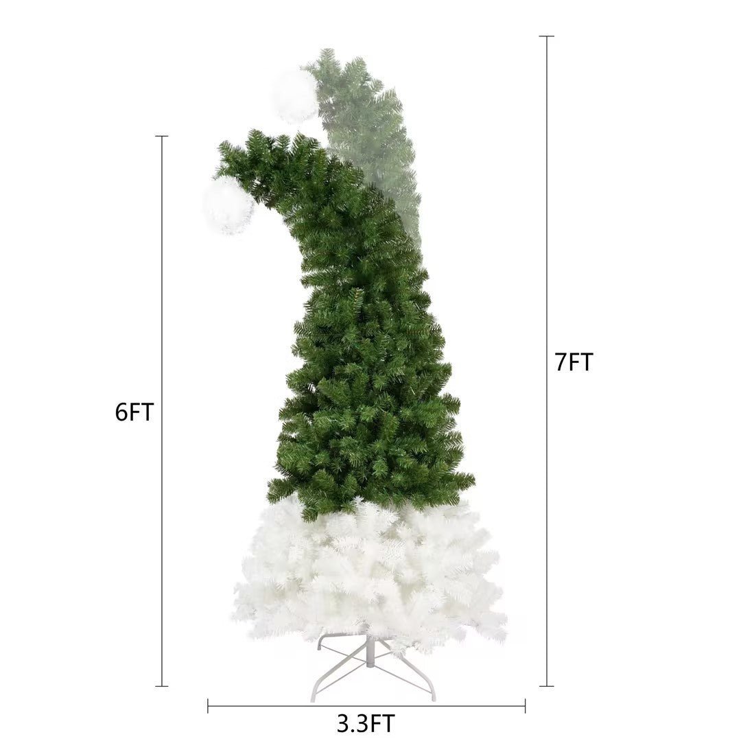 6FT Hinged Fir Artificial Fir Bent Top Christmas Tree, Xmas Tree Bendable Santa Hat Style Christmas Tree Holiday Decoration, 1250 Lush Branch Tips, 300 LED Lights X - mas - Tuesday Morning - Decorative Objects