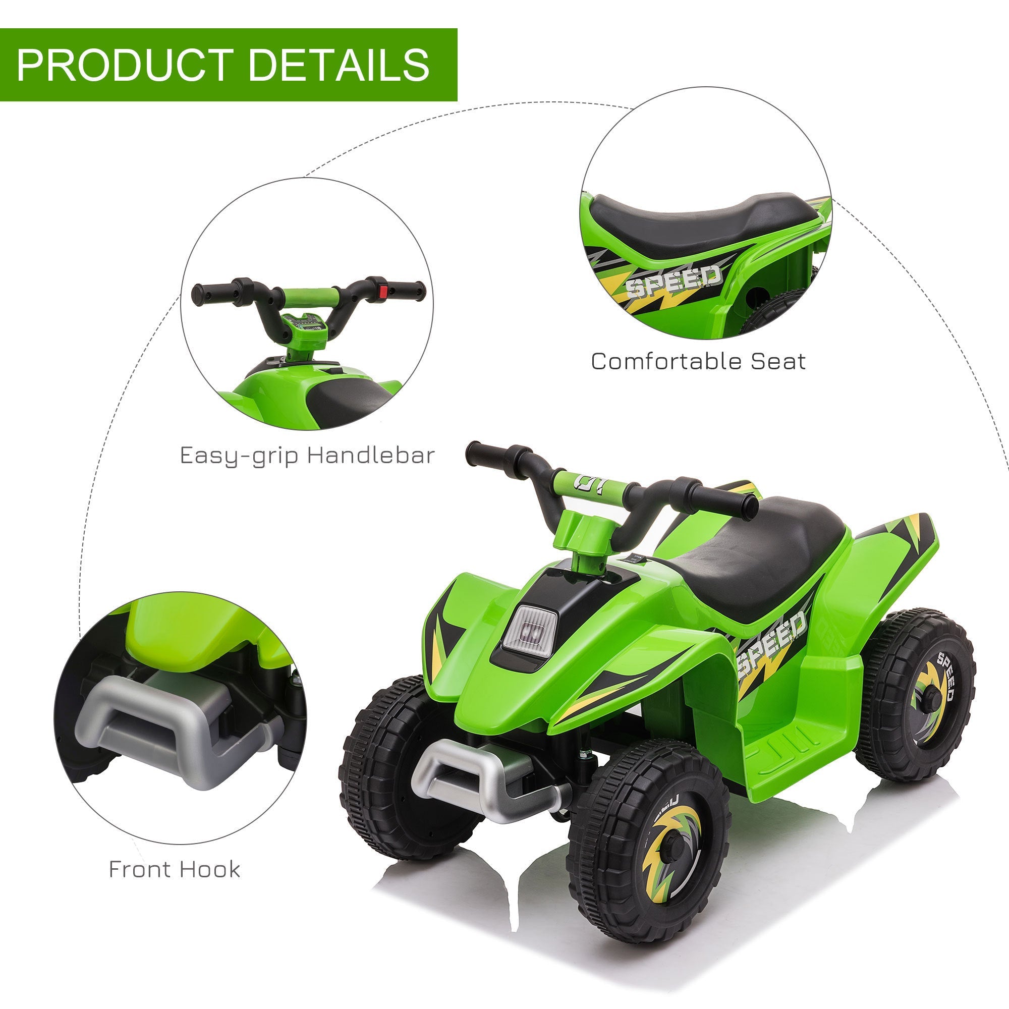 6V Kids ATV 4 - Wheeler Ride on Car, Quad Battery Powered Vehicle with Forward/Reverse Switch for 18 - 36 Months , Green - Tuesday Morning - Riding Toys