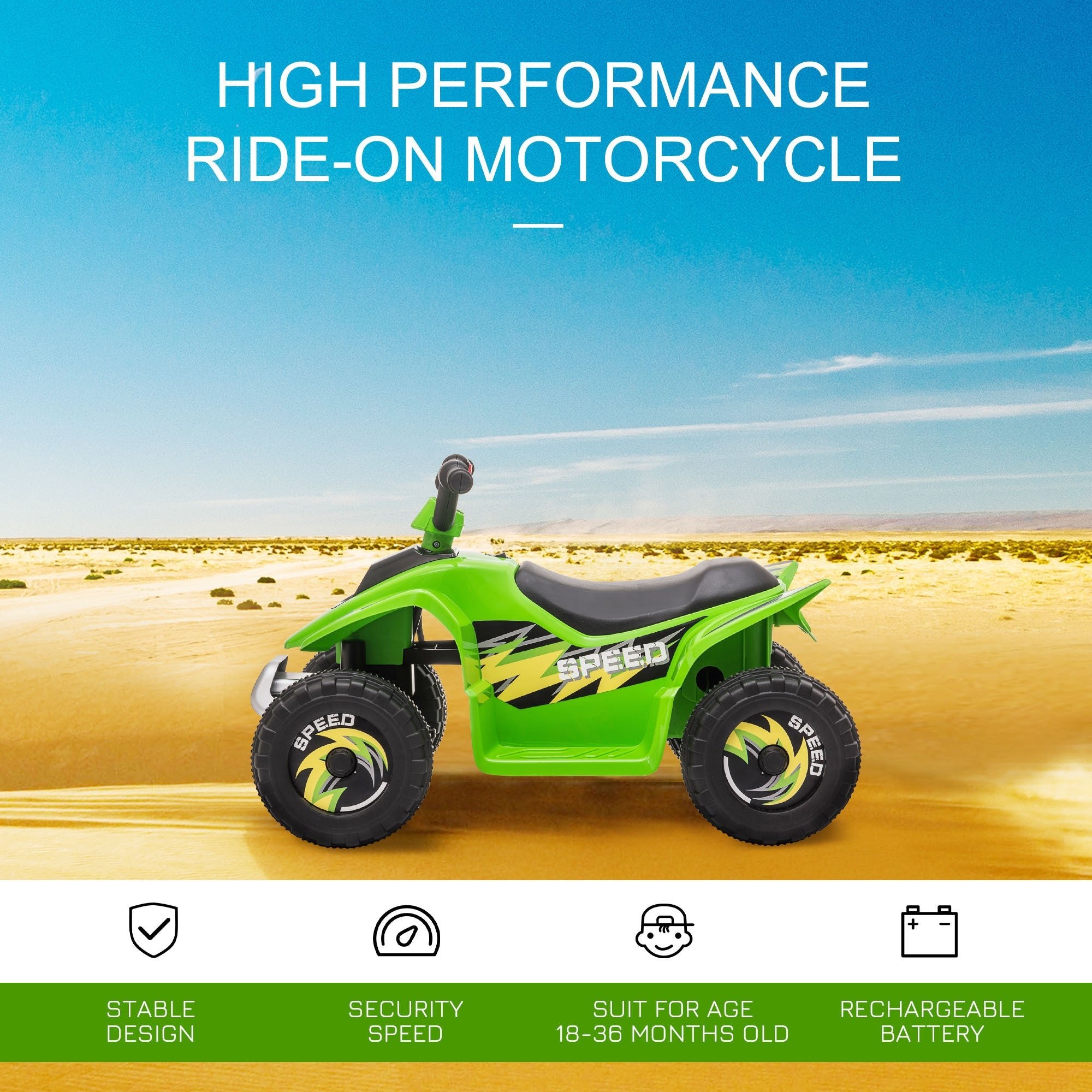 6V Kids ATV 4 - Wheeler Ride on Car, Quad Battery Powered Vehicle with Forward/Reverse Switch for 18 - 36 Months , Green - Tuesday Morning - Riding Toys